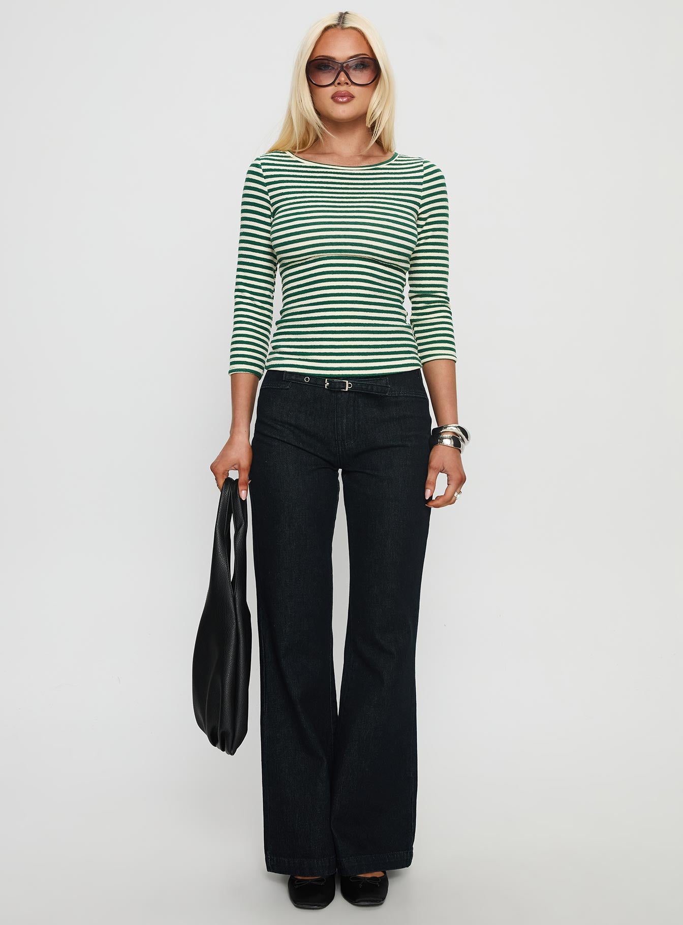 Missouri 34 Sleeve Textured Top Green Stripe - Image 7