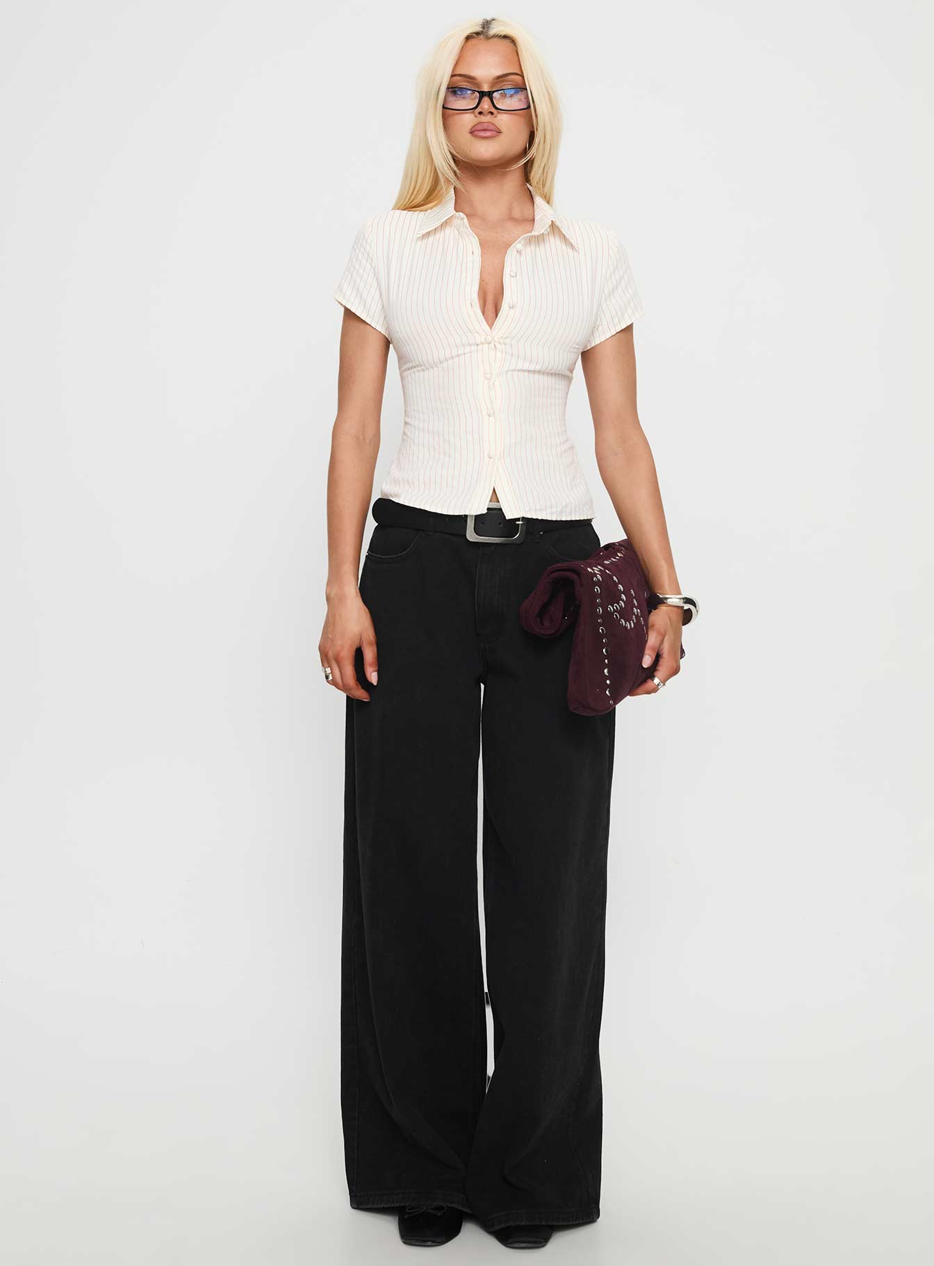 Lift Off Button Up Top White Red Stripe - Image 7