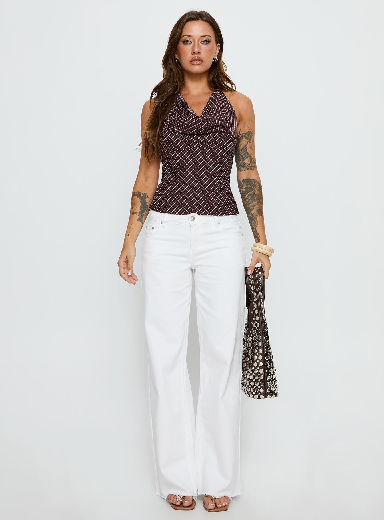 Gaybriel Cowl Neck Low Back Top Wine Check - Image 7