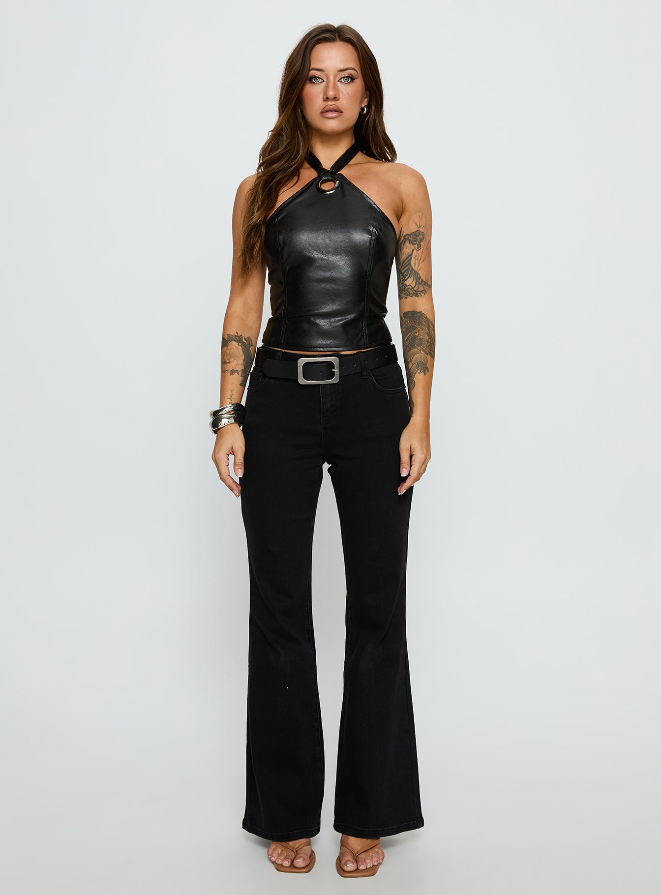 Treat You Better Ring Detail Faux Leather Top Black - Image 7