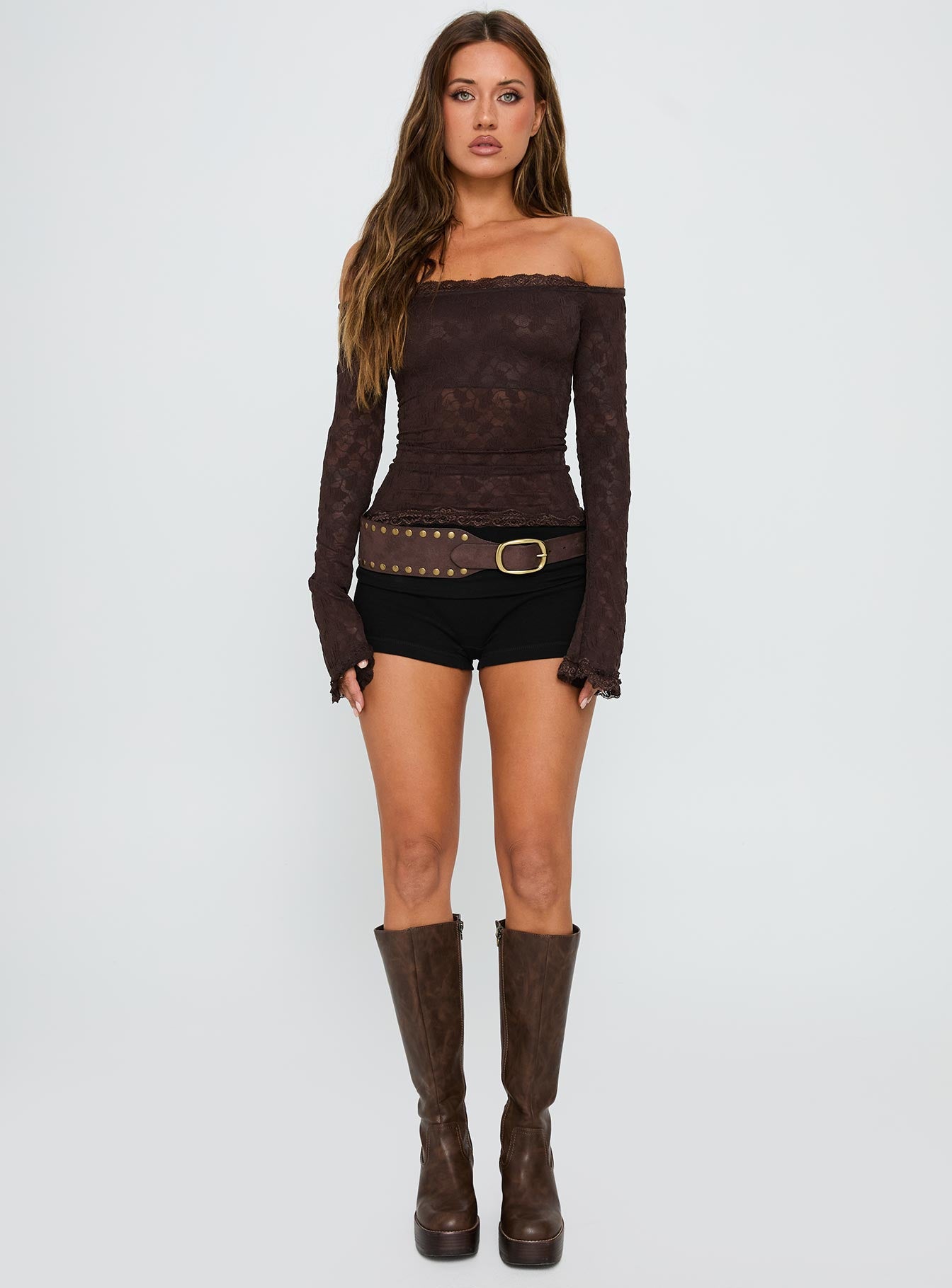 Mochapella Off The Shoulder Top Brown - Image 6
