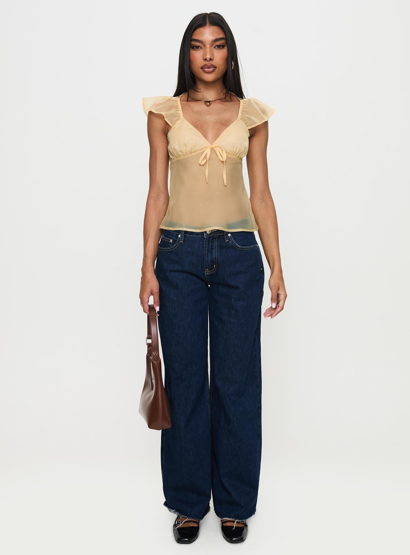 Keysia Cap Sleeve Sheer Top Apricot - Image 7