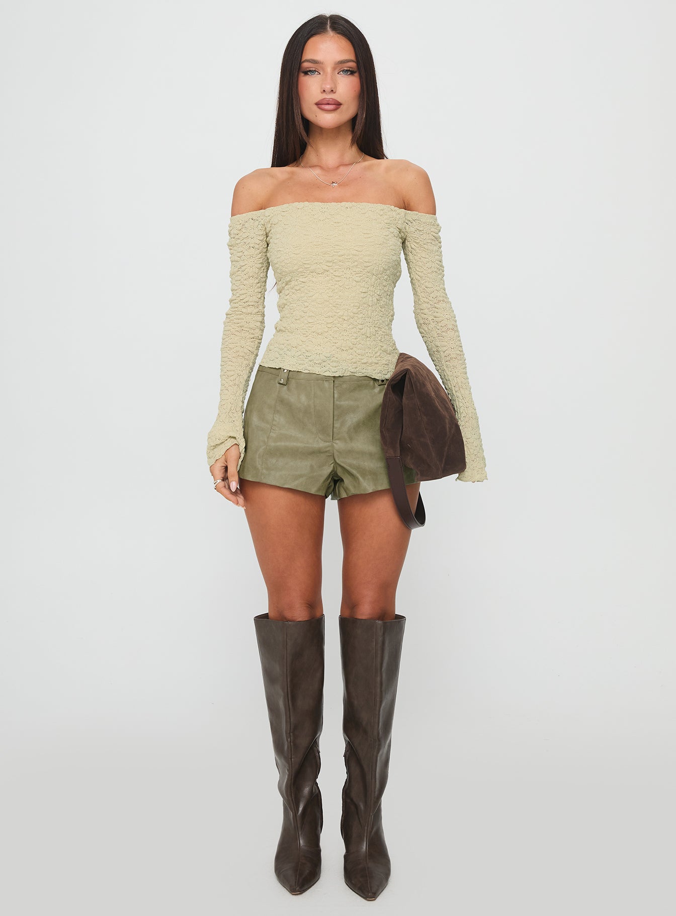 Kenickie Stud Micro Shorts Khaki - Image 7