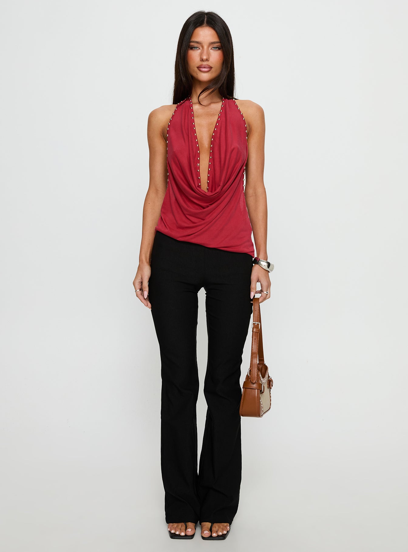 Khoda Studded Halter Top Burgundy - Image 7