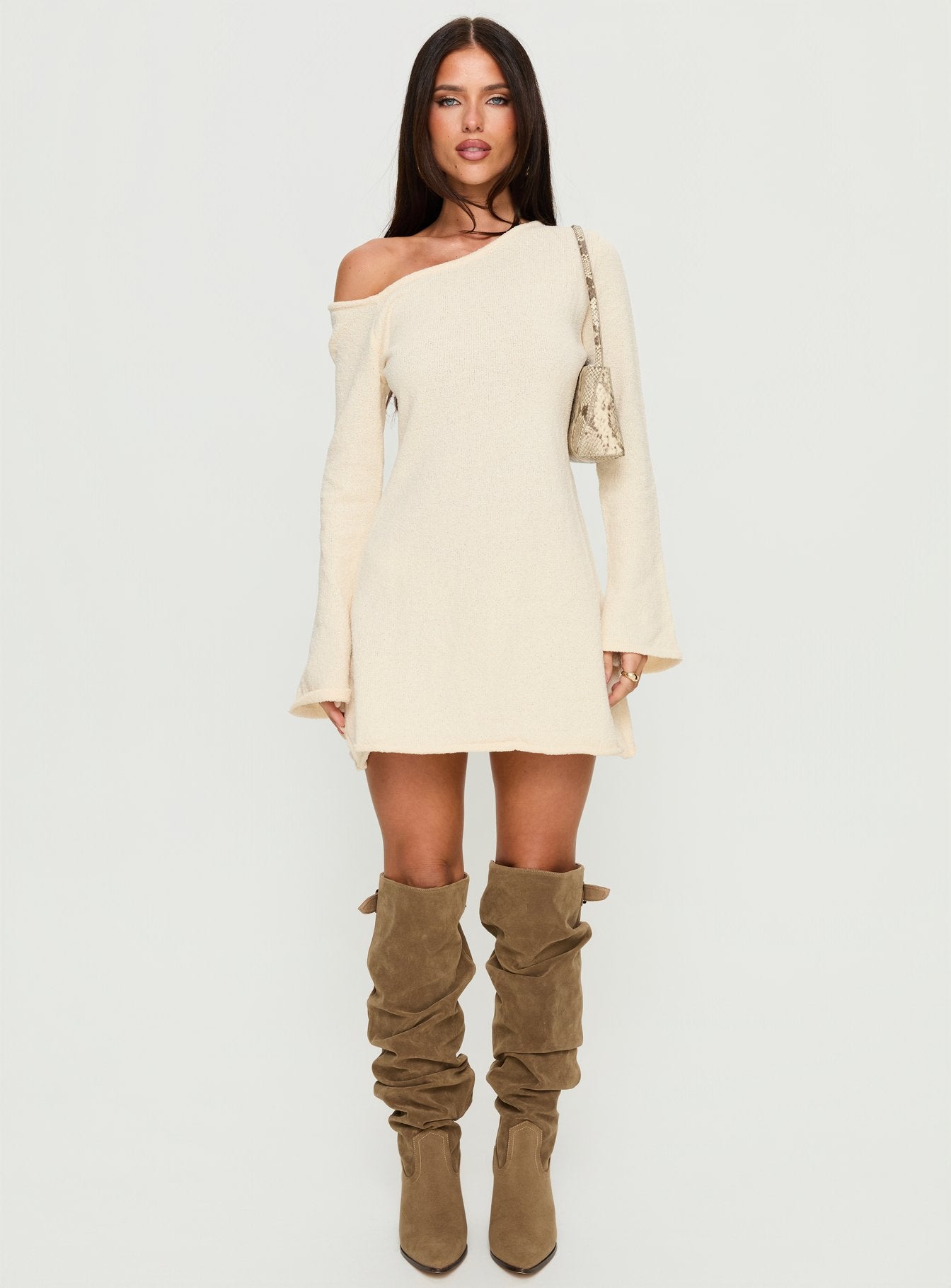 Jaede Off Shoulder Knit Mini Dress Cream - Image 6