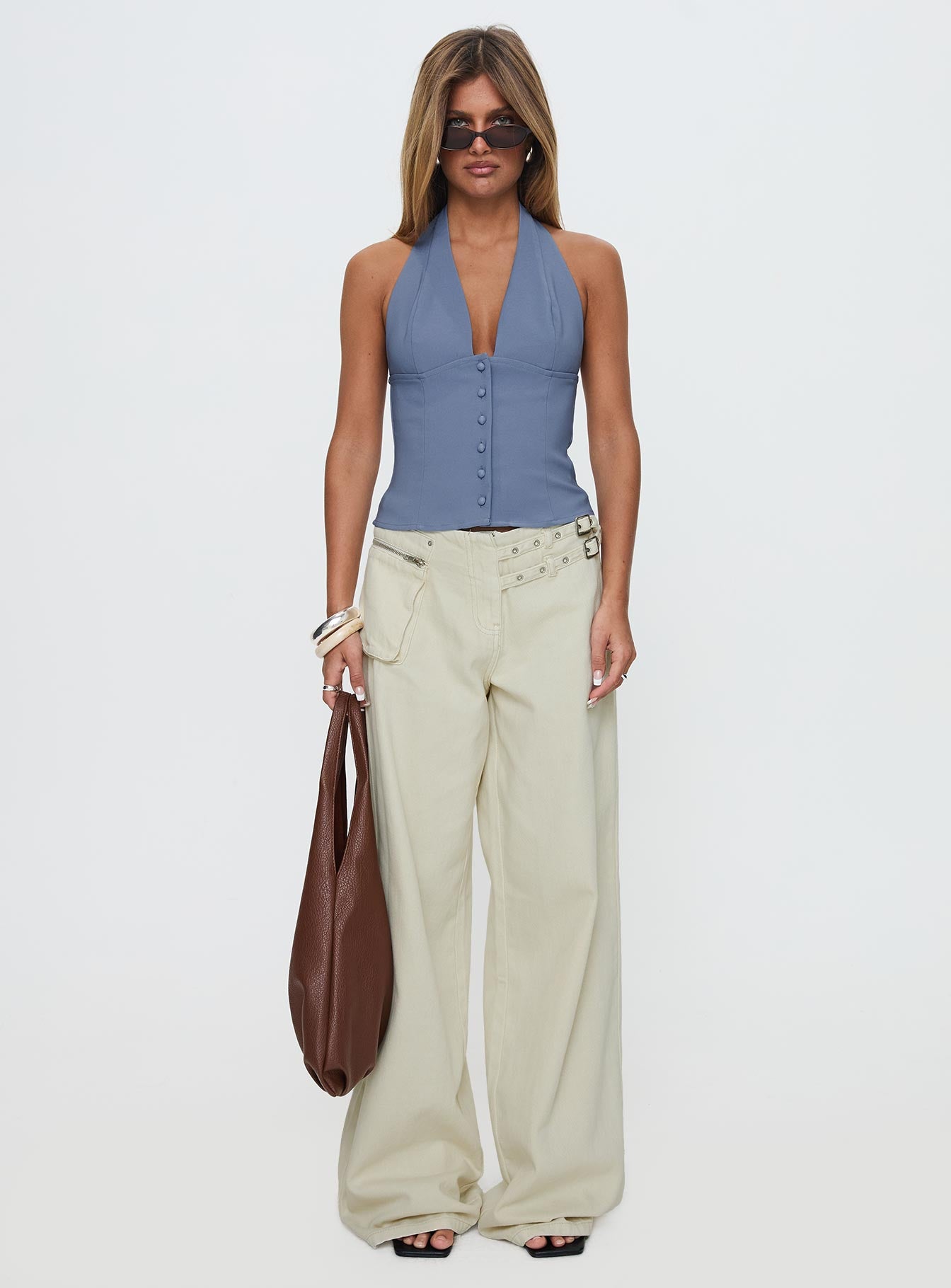 Paltrow Mid Rise Wide Leg Cargo Jeans Cream Petite - Image 7