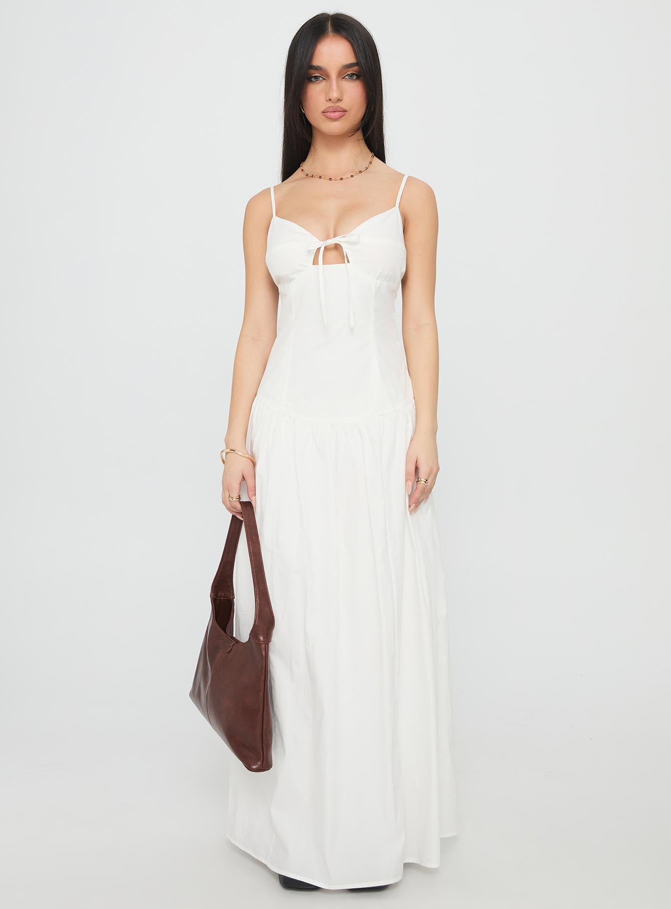 Lady Belle Drop Waist Pleat Maxi Dress White - Image 7