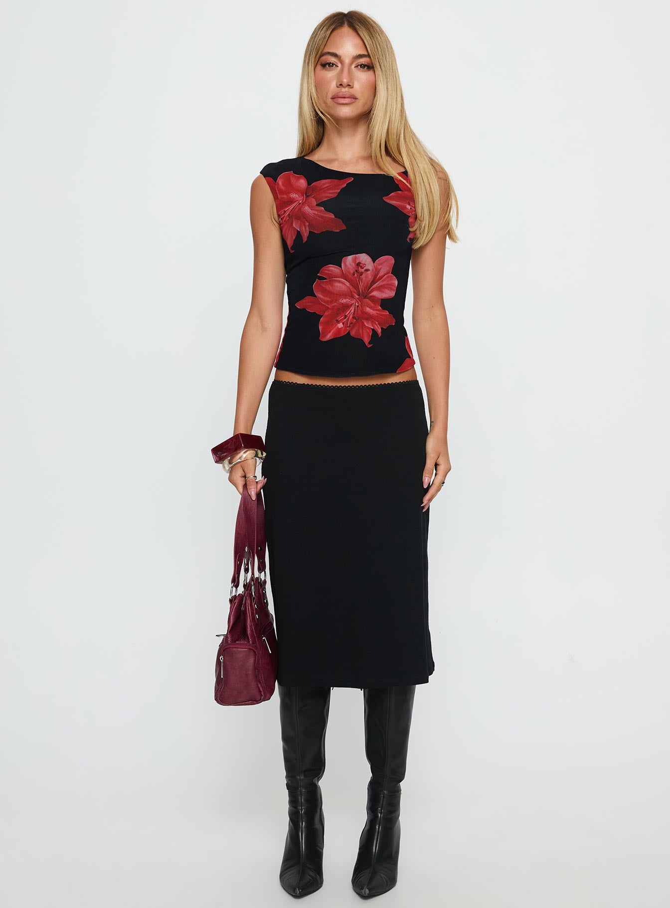 Prema One Shoulder Top Black Floral - Image 7