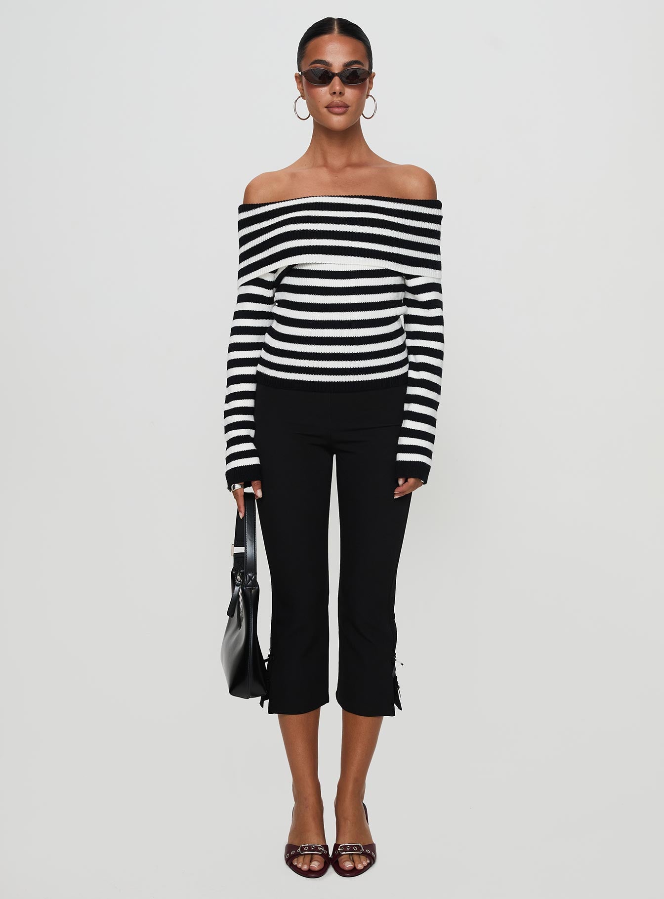 Danyel Off The Shoulder Sweater Black White Stripe - Image 7