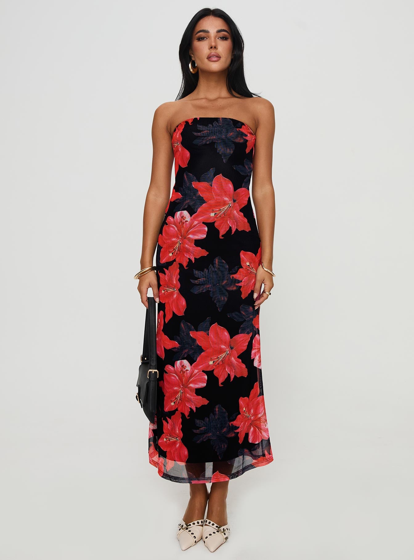 Celik Strapless Maxi Dress Black Floral - Image 7