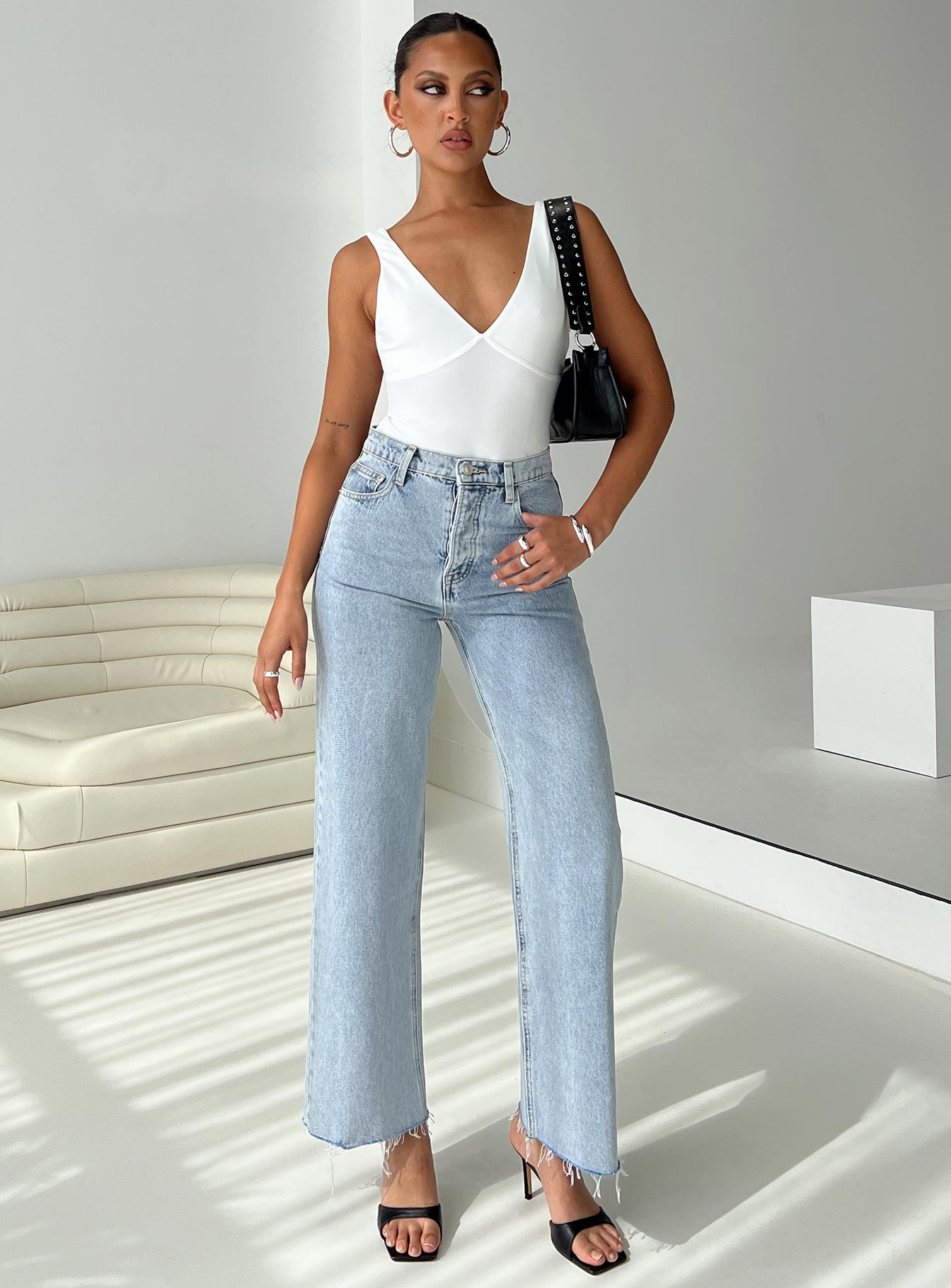 Fawcett High Rise Straight Leg Jeans Light Blue Wash - Image 7