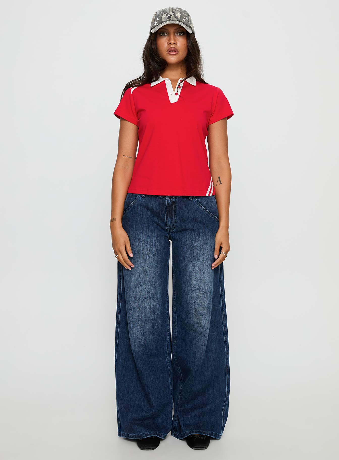 Learn Your Lesson Contrast Collared Top Red White - Image 7