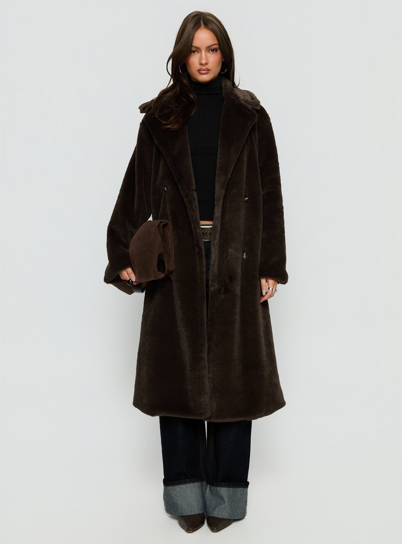 Alvie Longline Faux Fur Coat Brown - Image 7