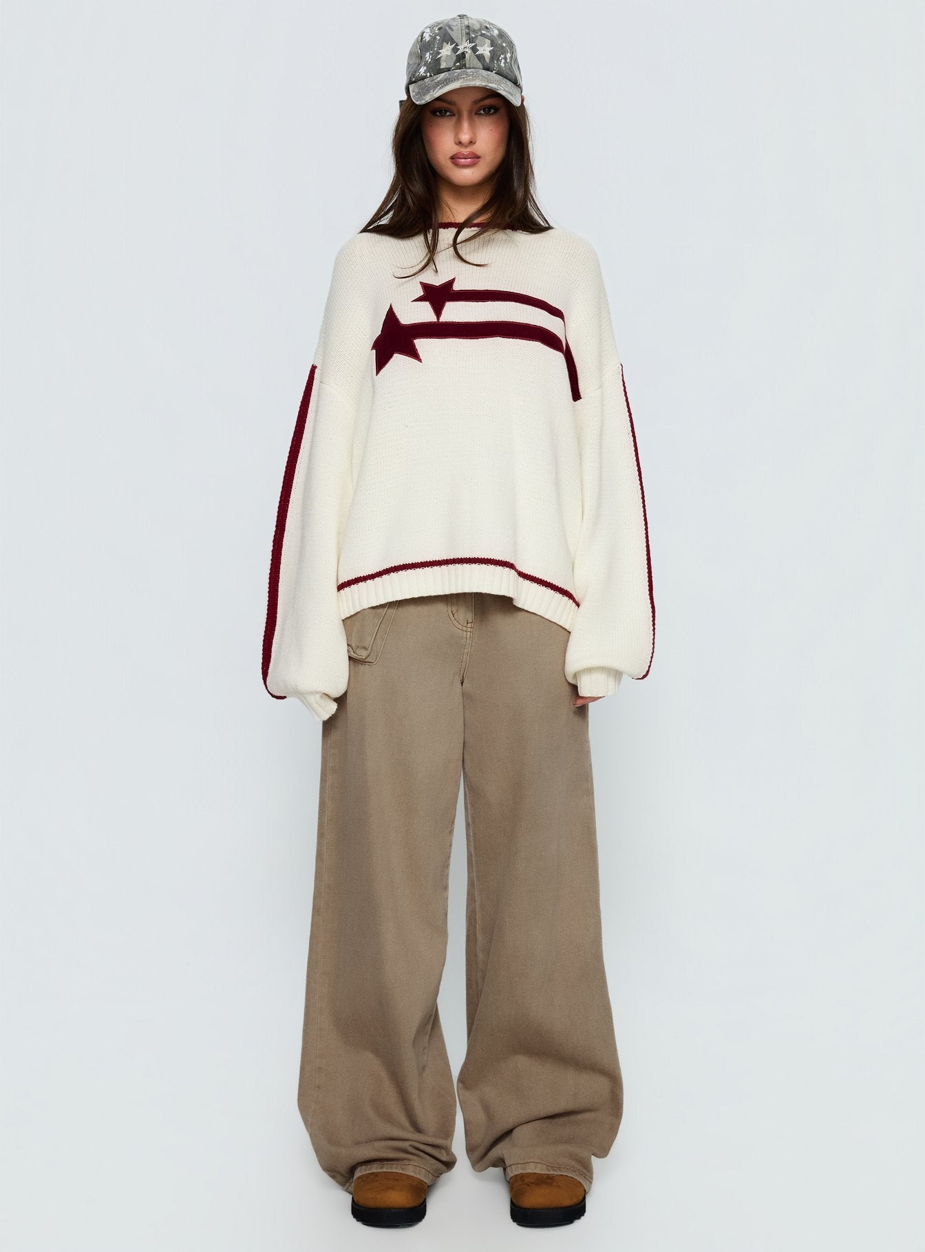 Star Track Graphic Jumper Cream Red - Image 7