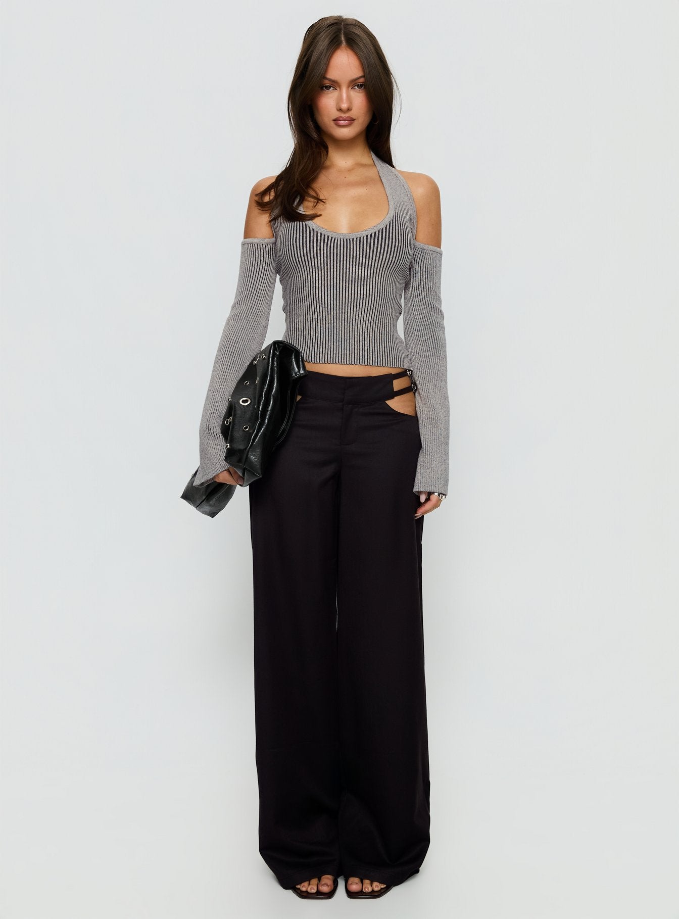 Novelia Halter Long Sleeve Top Black Grey - Image 7