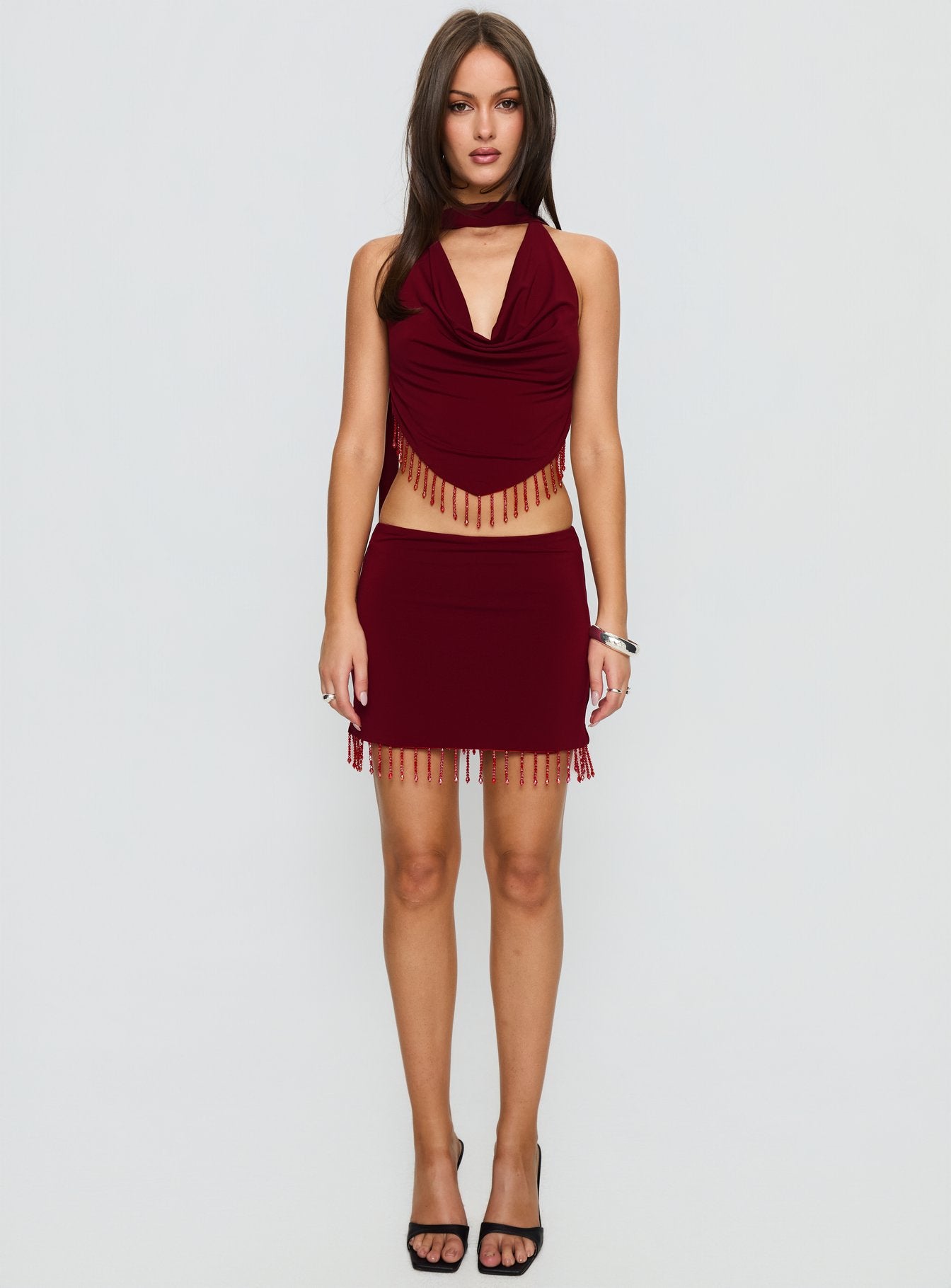 Ginah Bead Tassel Mini Skirt Red - Image 7