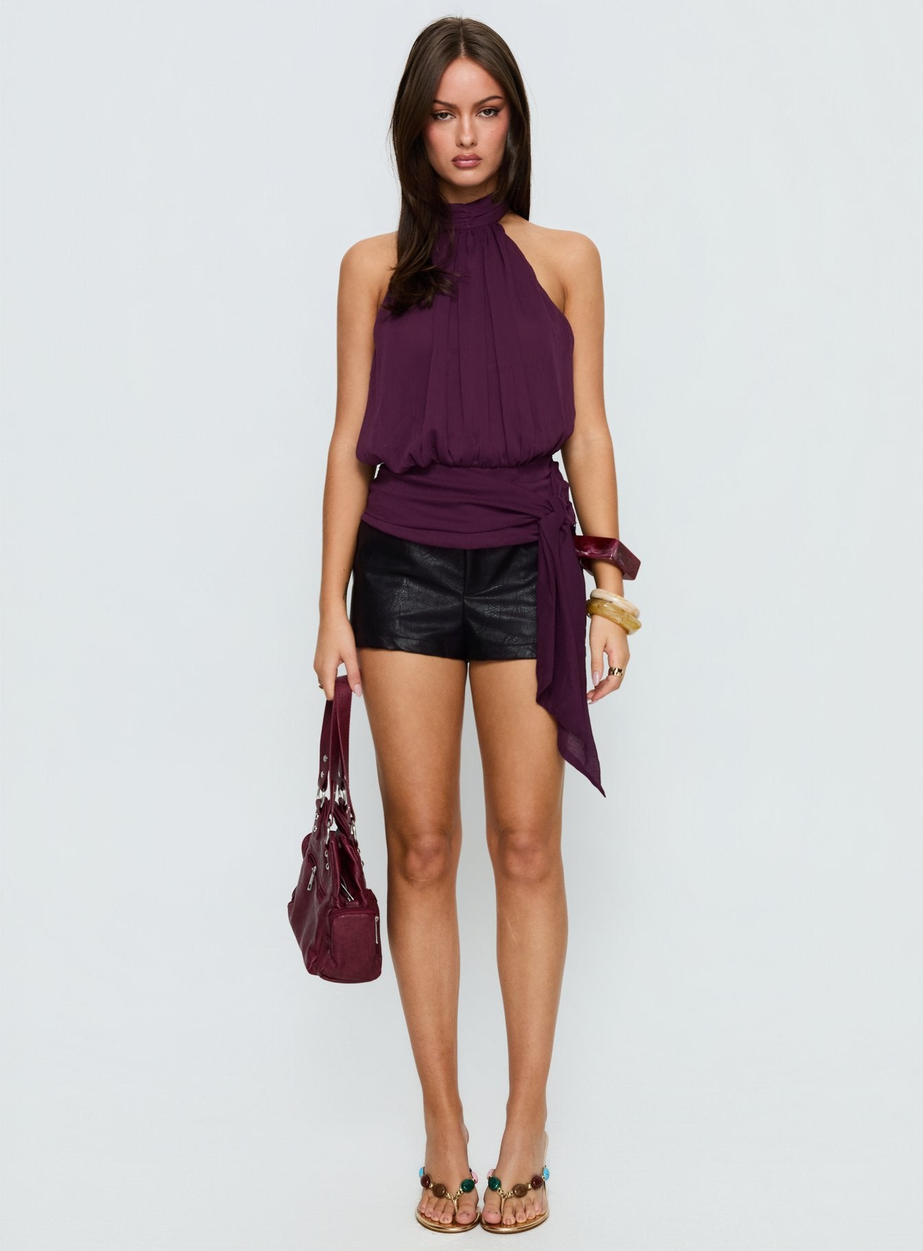 Faythe High Neck Tie Top Berry - Image 6