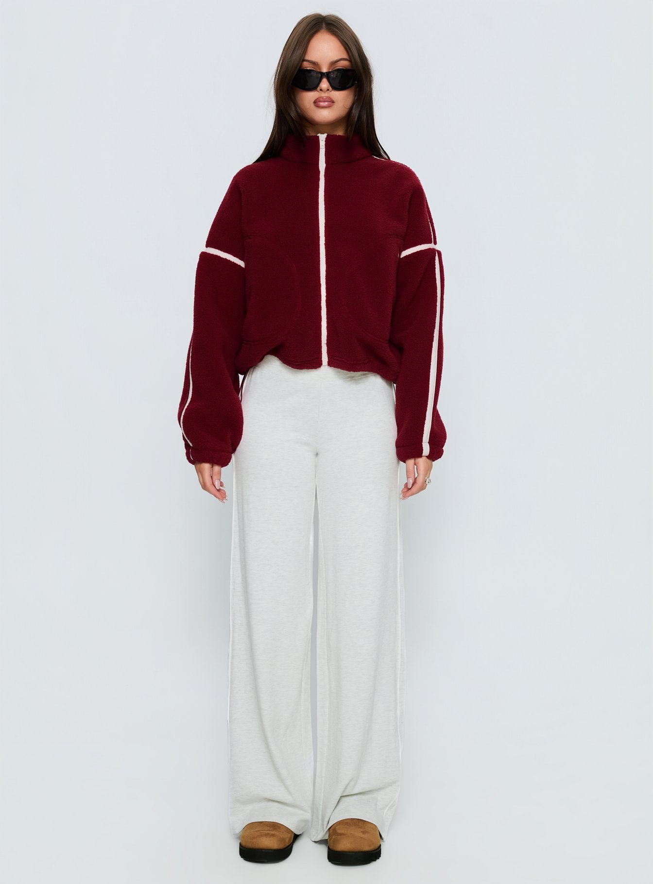 Sammee Polar Fleece Contrast Zip Through Jacket Red - Image 6