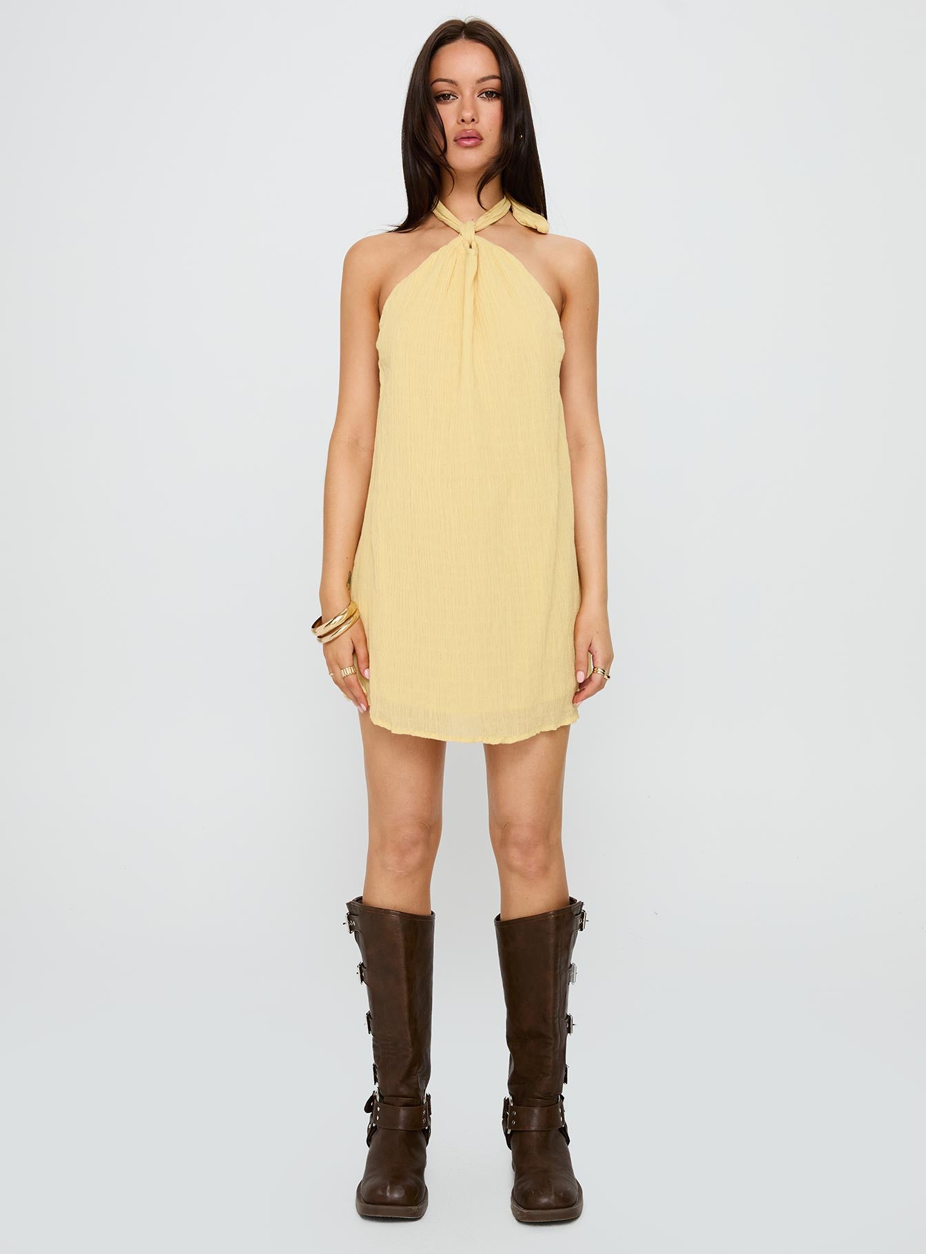 Kaiko Halter Mini Dress Yellow - Image 7
