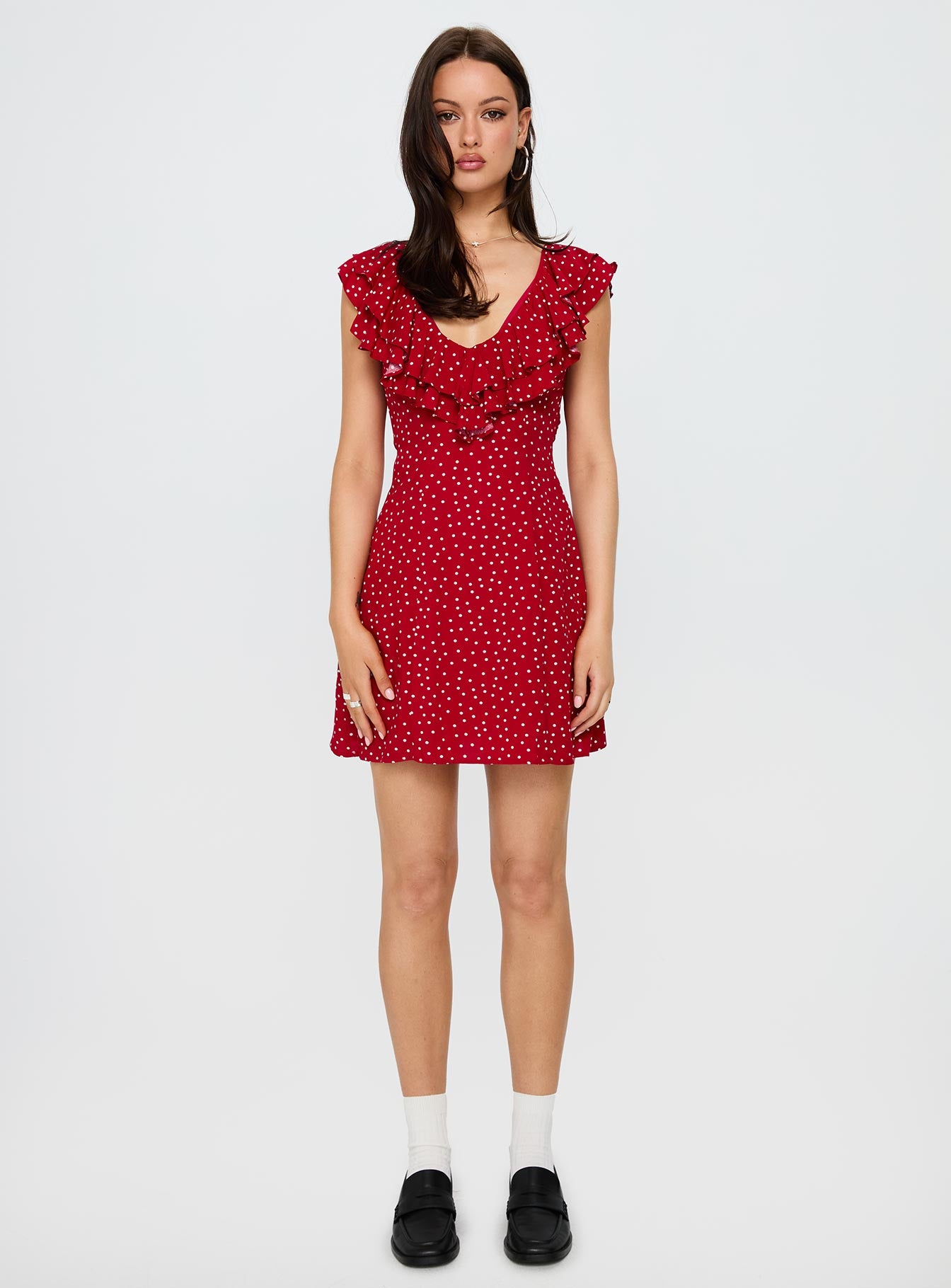 Cherry Schnapps Flutter Mini Dress Red Polka - Image 7