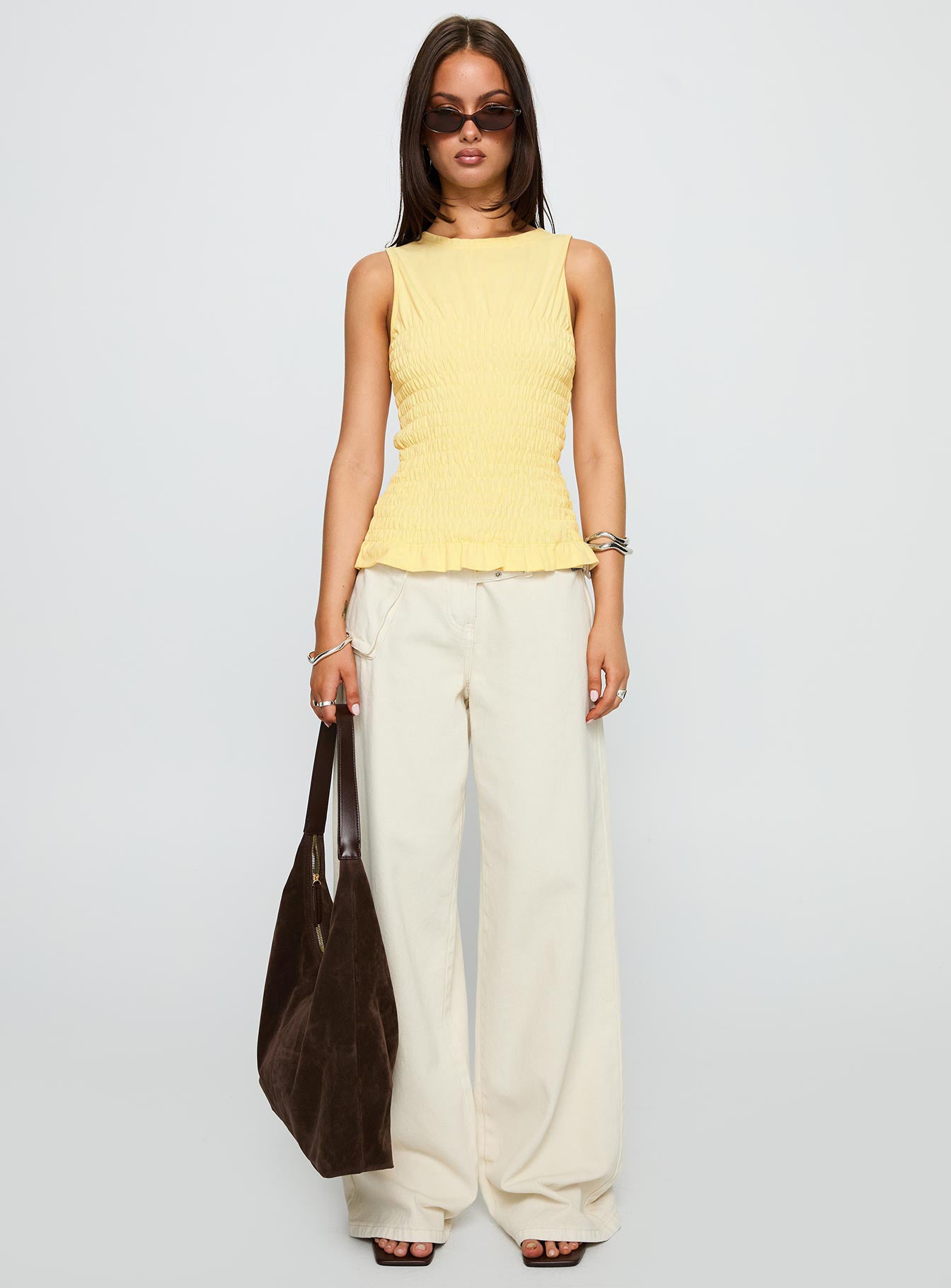 Maybe Tomorrow Ruched Sleeveless Top Lemon - Image 7