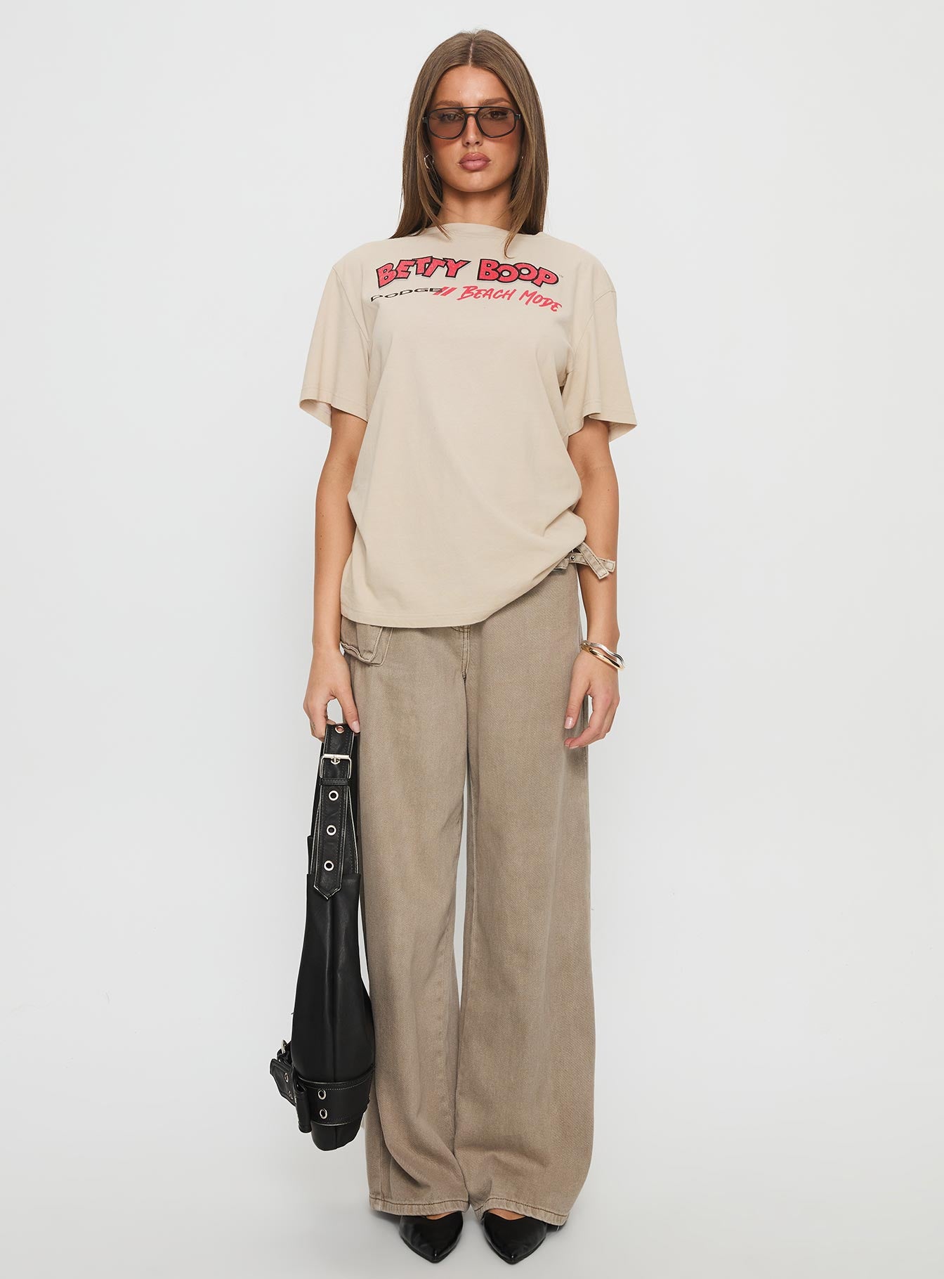 Betty Boop Beach Mode Oversized Graphic Top Washed White - Image 6