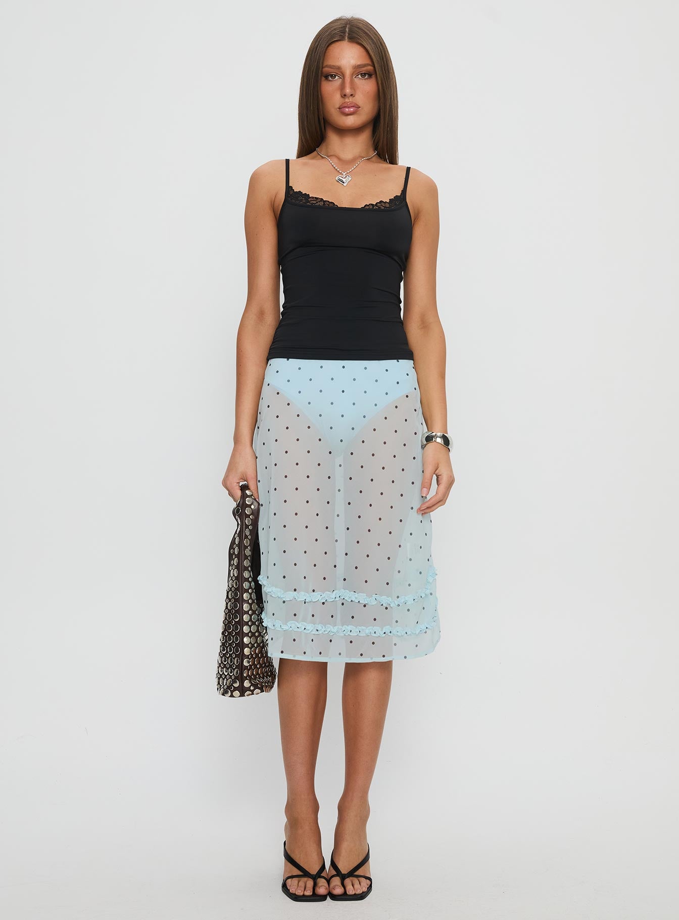 Lyza Sheer Midi Skirt Blue Polka - Image 7