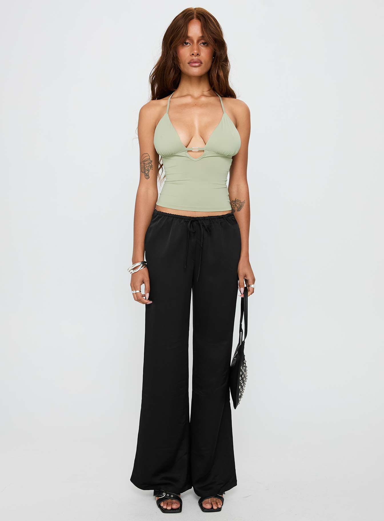 Vanille Tie Waist Satin Pants Black - Image 6