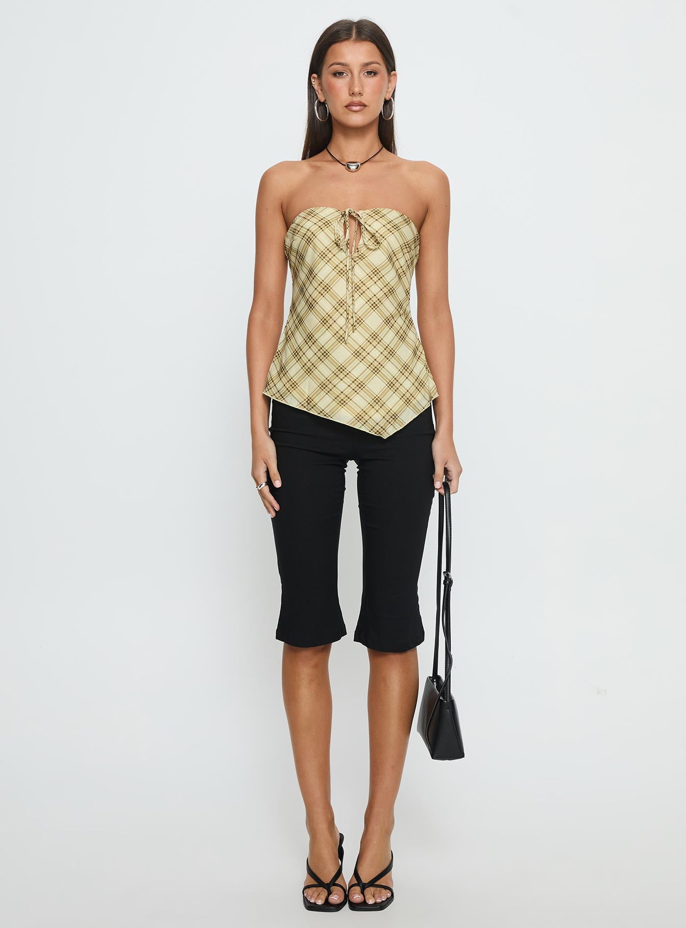 I Wonder Strapless Cut Out Top Yellow Check - Image 7