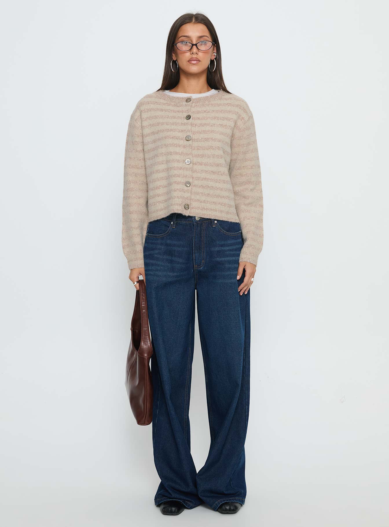 Raynna Button Up Cardigan Beige Stripe - Image 7