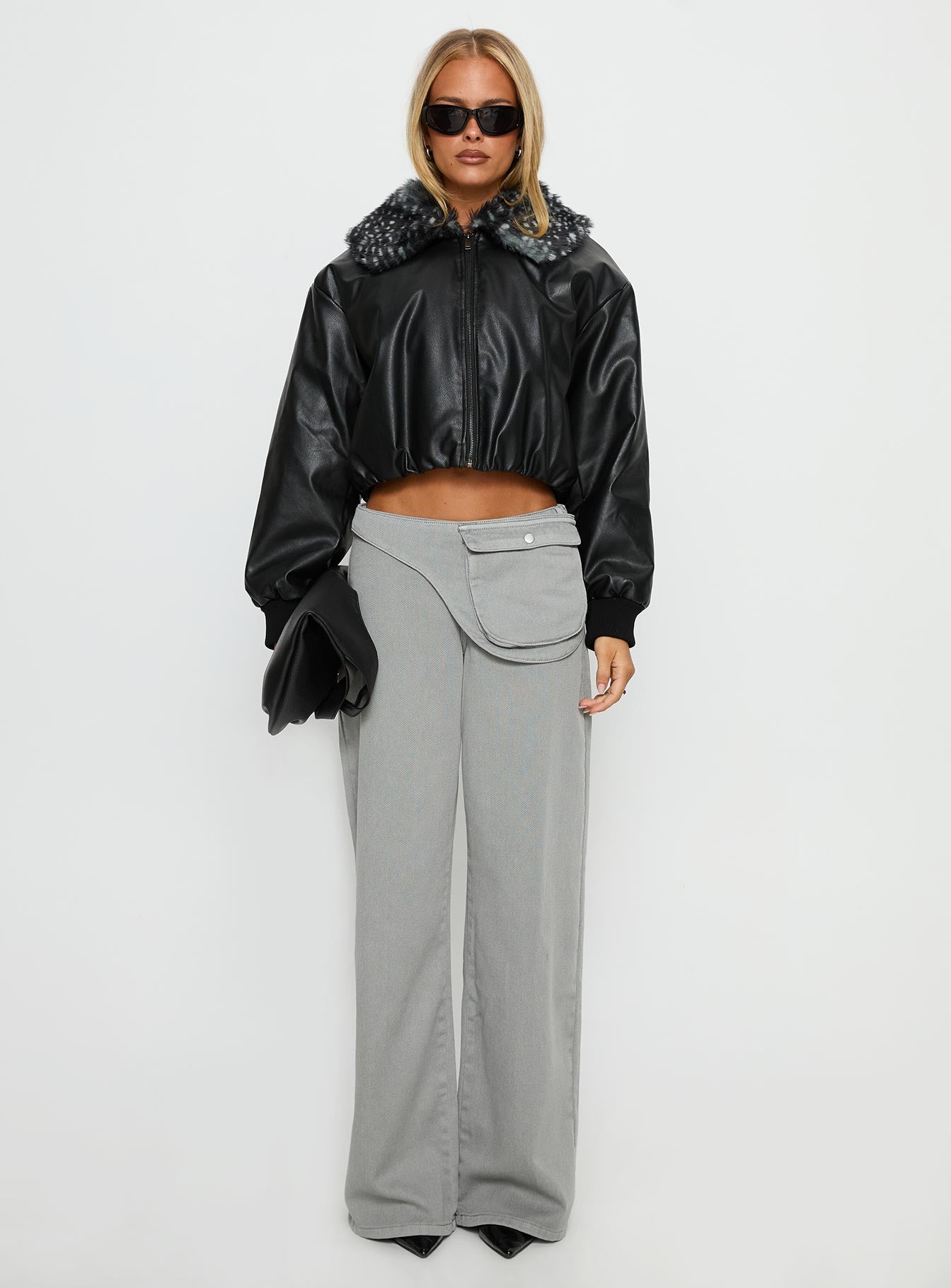 Koemi Faux Leather Collared Jacket Black - Image 7