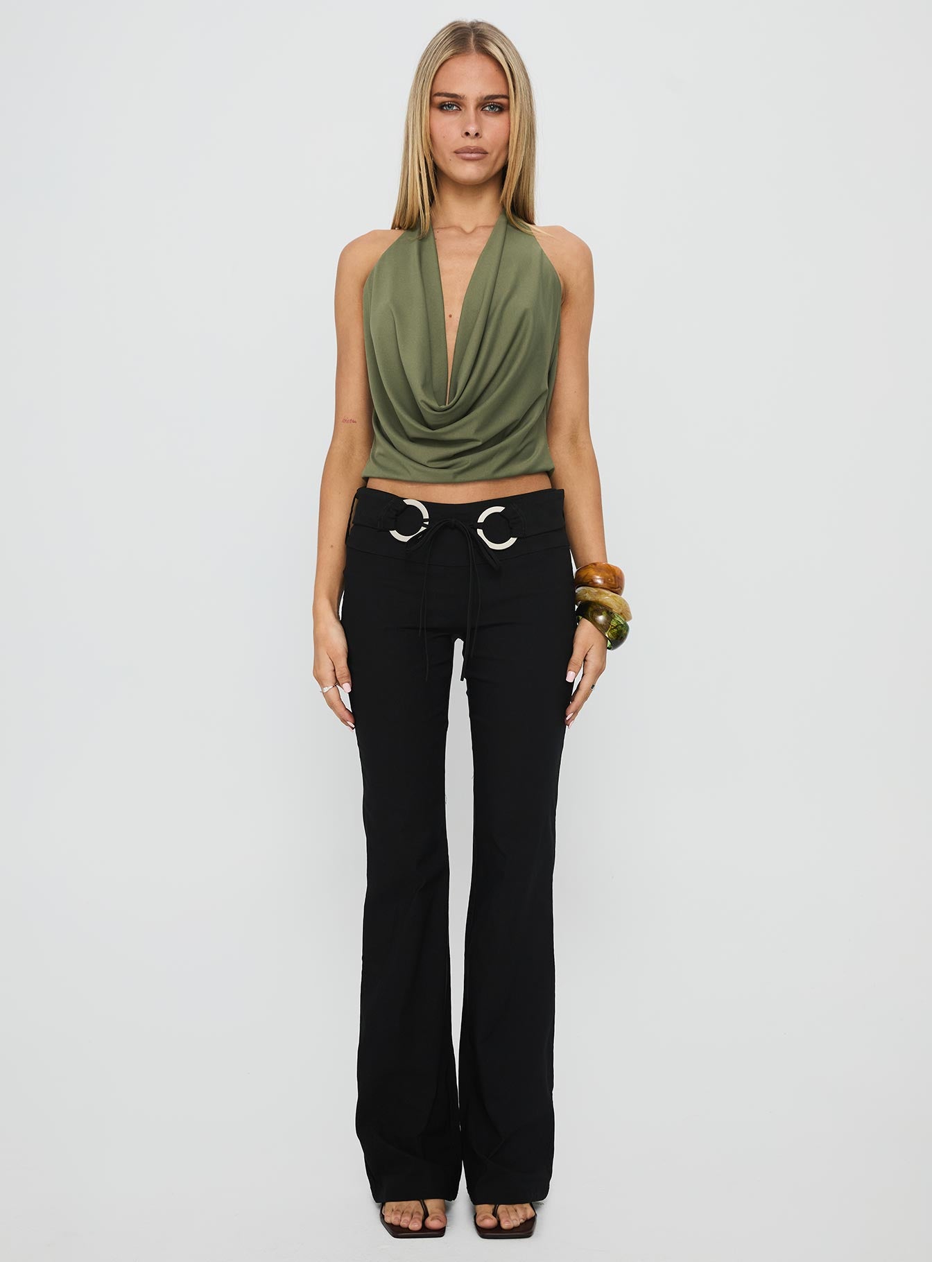 Carefree Days Jersey Cowl Neck Top Khaki - Image 7