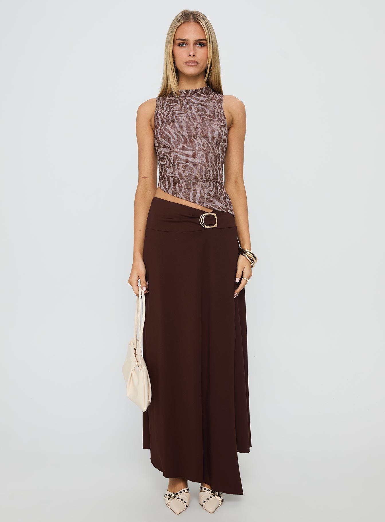 Nola Hardware Slit Maxi Skirt Brown - Image 7