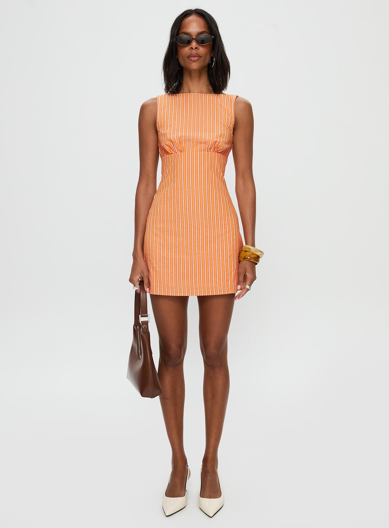 Ellesandra Boat Neck Mini Dress Orange Stripe - Image 7