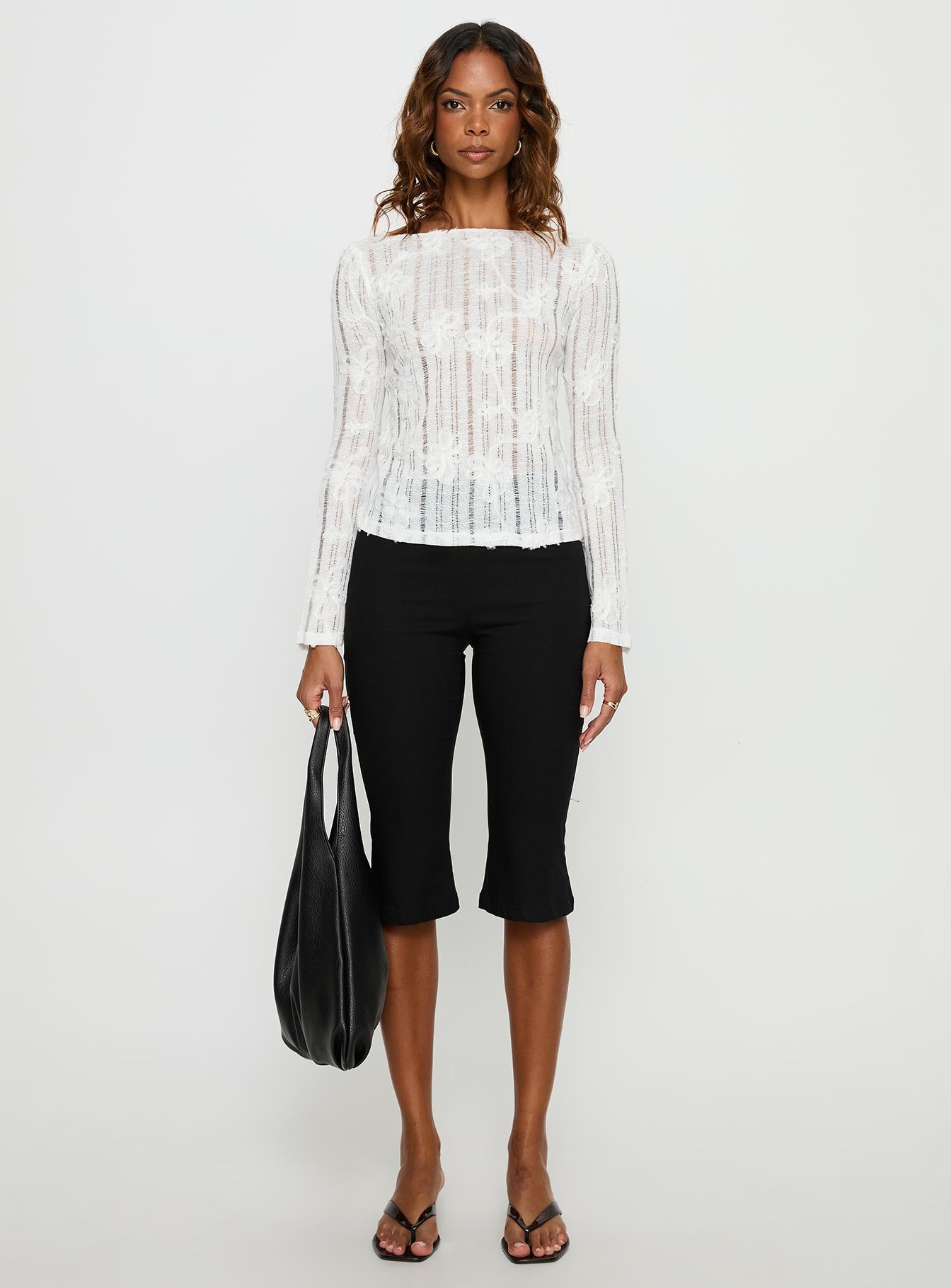 Devanie Sheer Long Sleeve Top White - Image 7