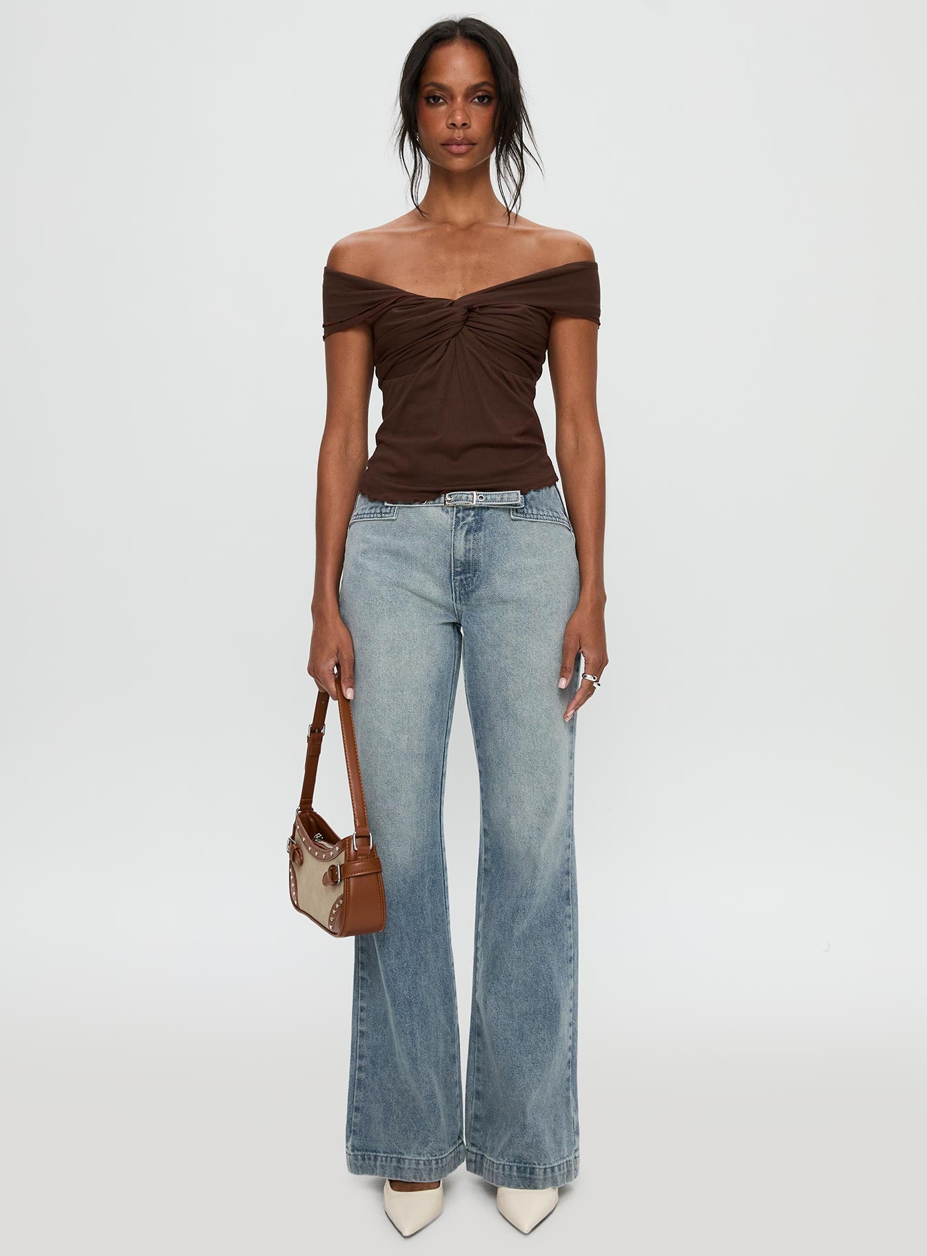 Suspiria Twist Off Shoulder Top Chocolate - Image 7