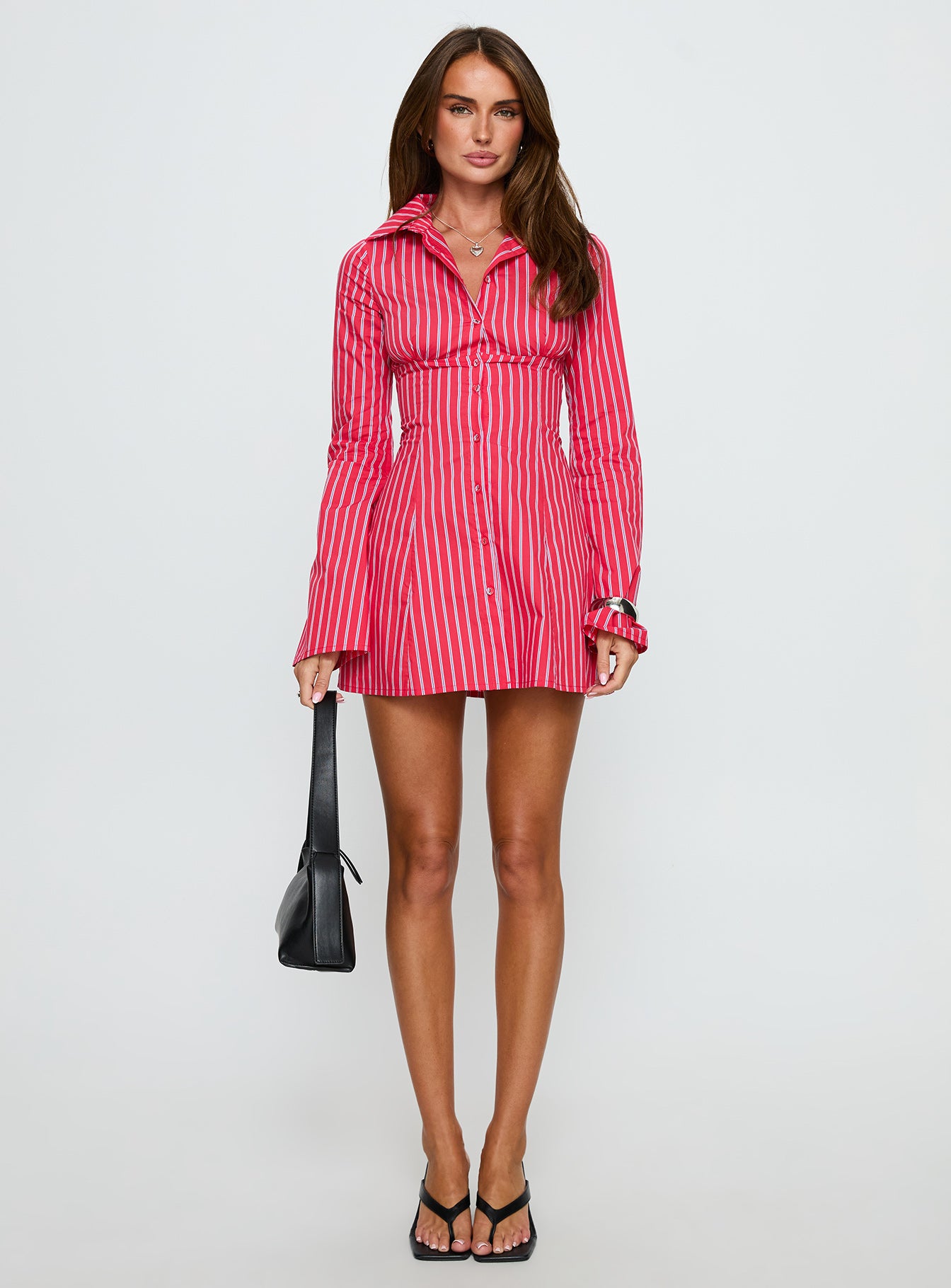 Tawni Long Sleeve Shirt Mini Dress Red Stripe - Image 7
