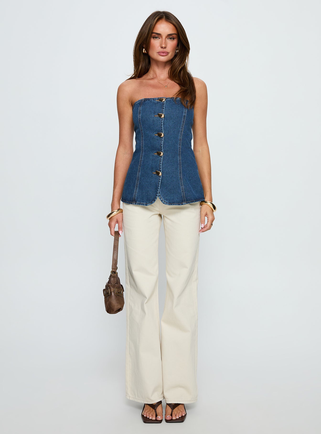 Deann Denim Strapless Top Mid Blue Wash - Image 6