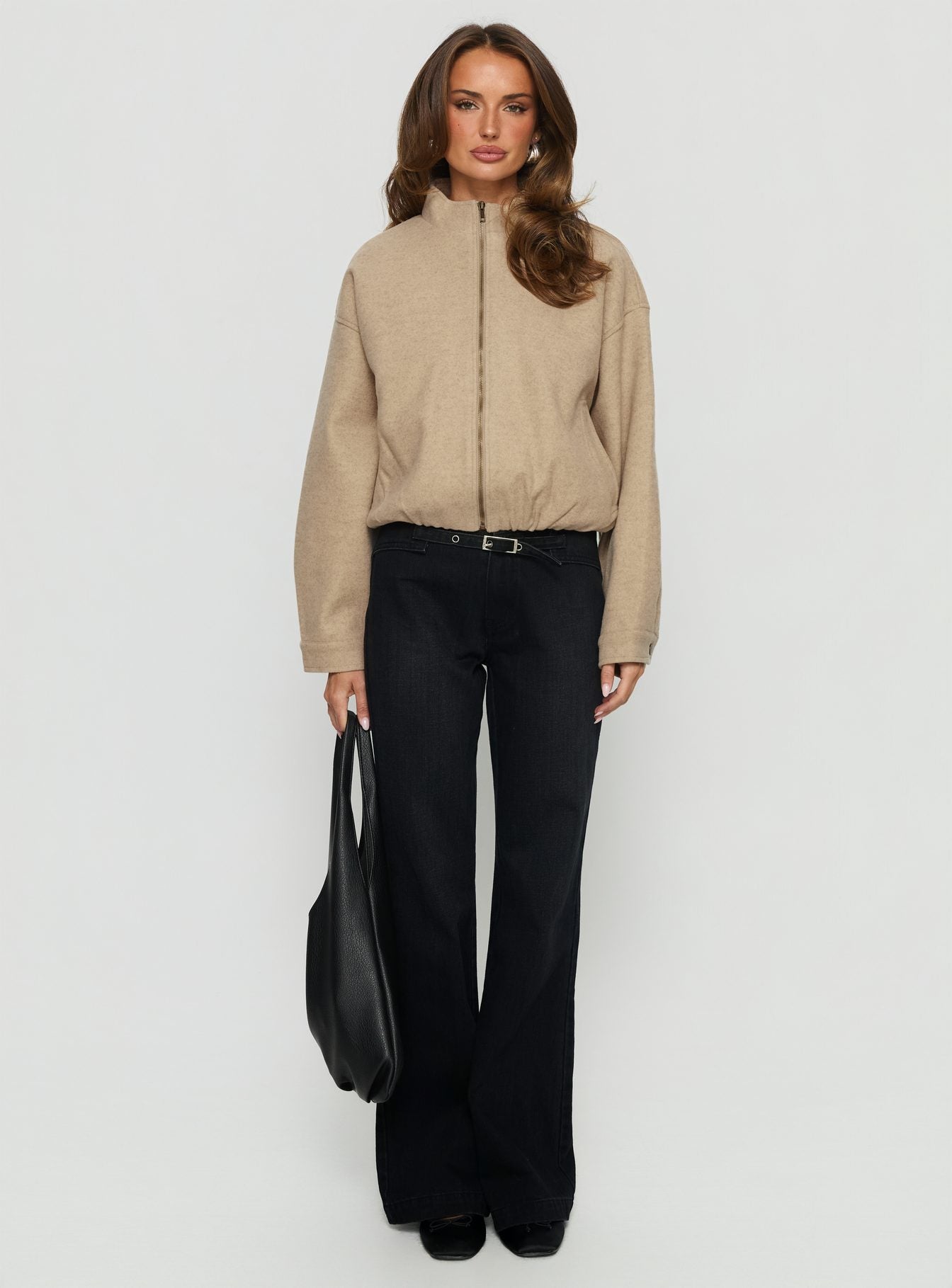 Chayden Cropped Bomber Jacket Beige - Image 6