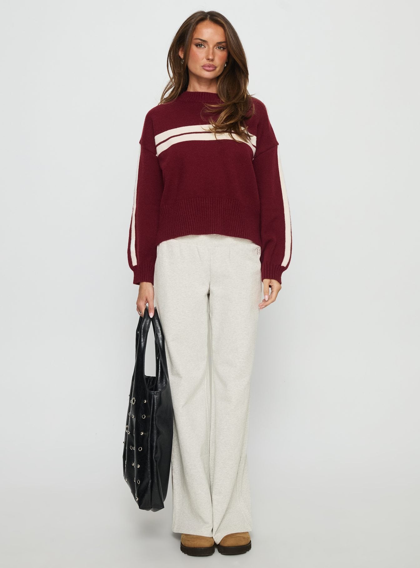 Catherin Crew Neck Knit Sweater Red White - Image 6