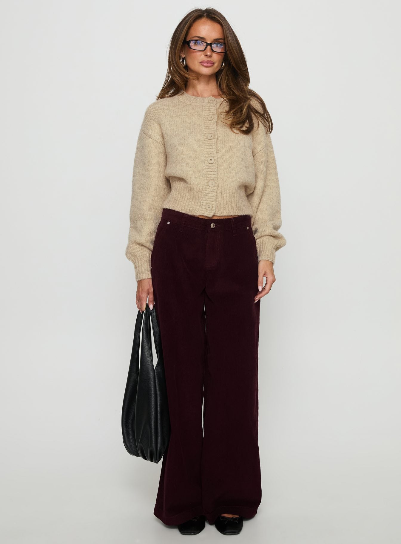 Jacynda Low Waist Wide Leg Corduroy Jeans Currant - Image 7