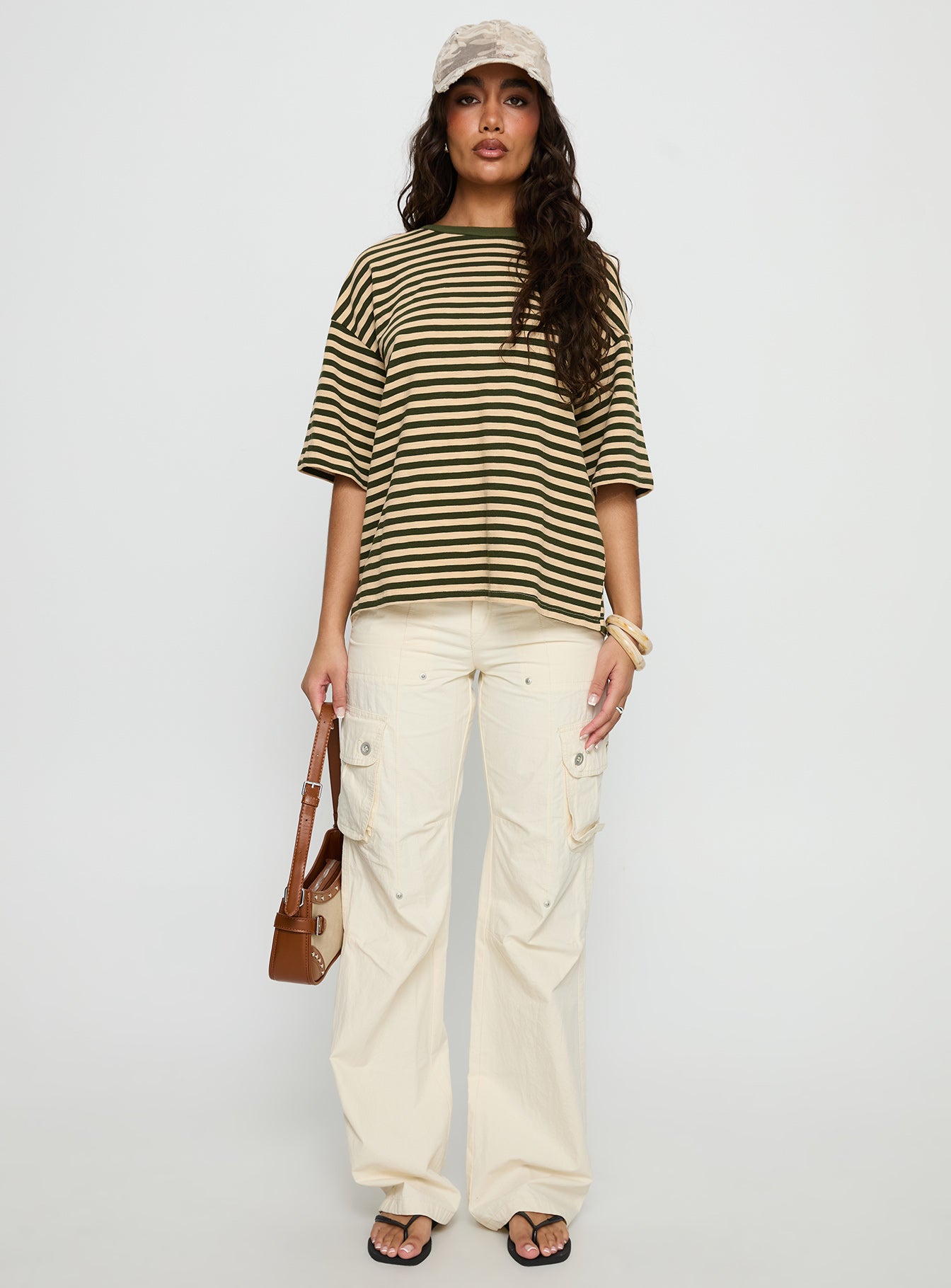 Settle Down Short Sleeve Top Green Cream Stripe - Image 7