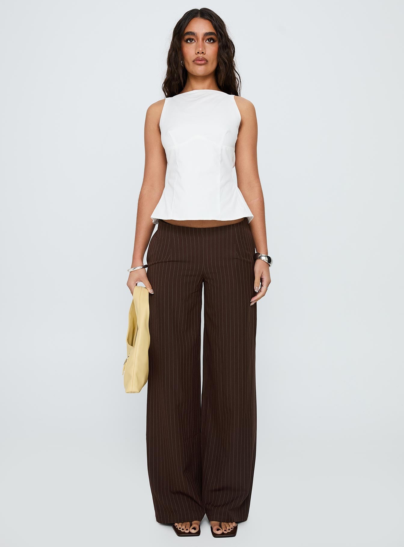 Khane Low Rise Wide Leg Pant Brown Pinstripe - Image 7