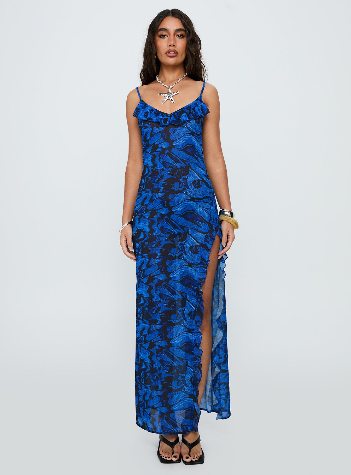 What A Thrill Split Detail Maxi Dress Blue Multi - Image 6