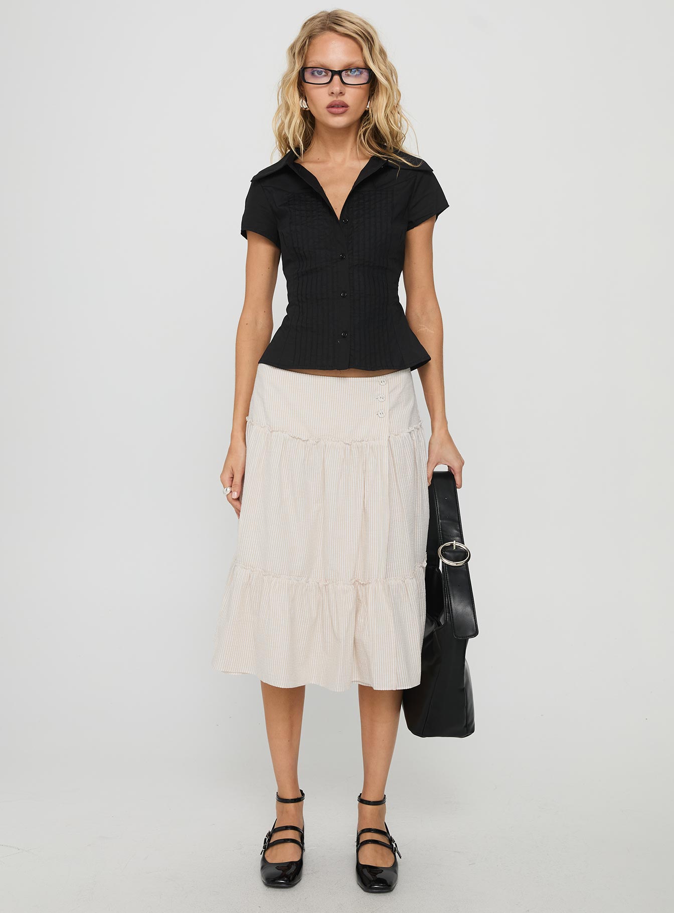 Cascades Low Rise Midi Skirt Beige White Stripe - Image 7