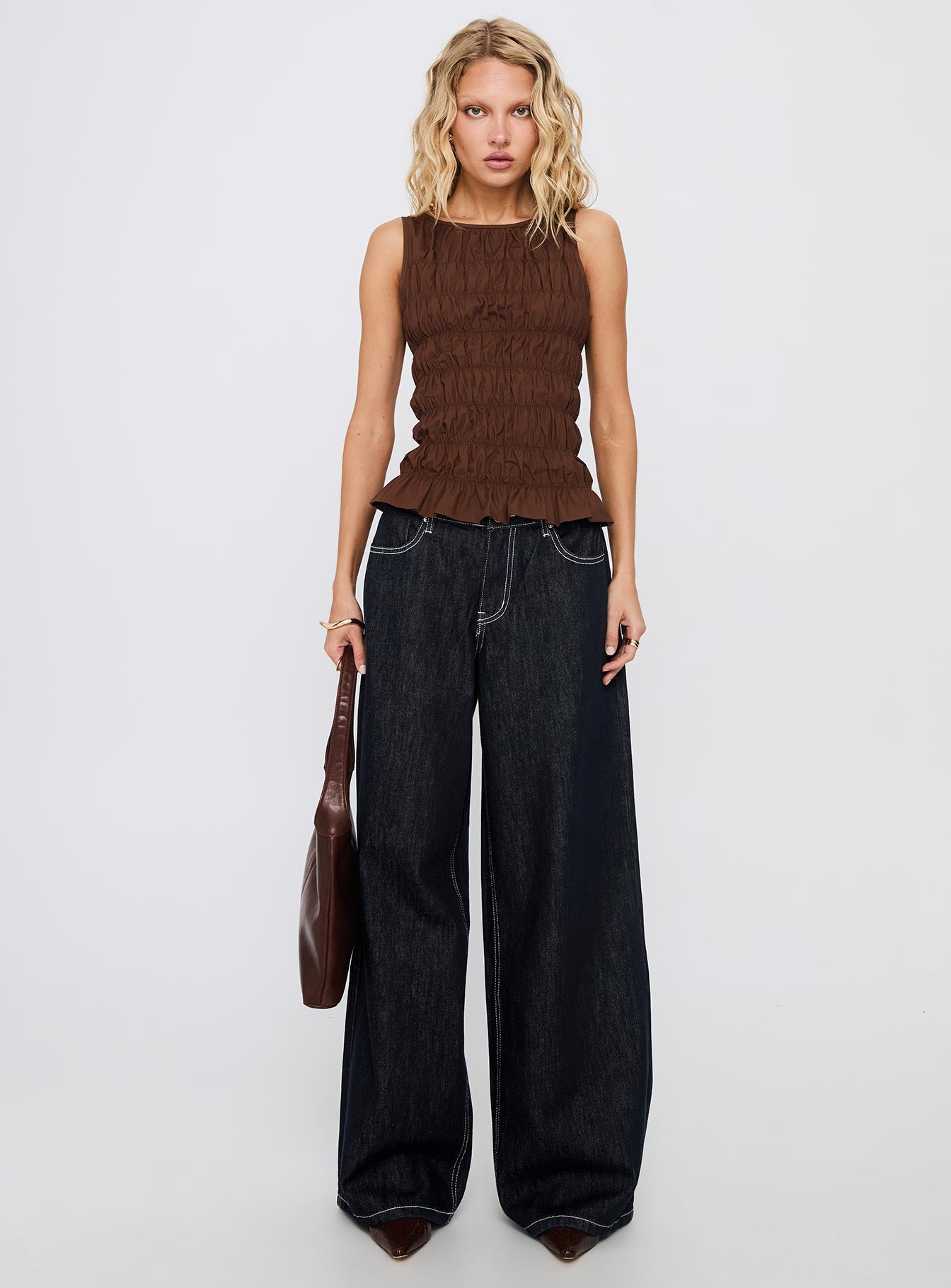 Marleene Shirred Top Chocolate - Image 7