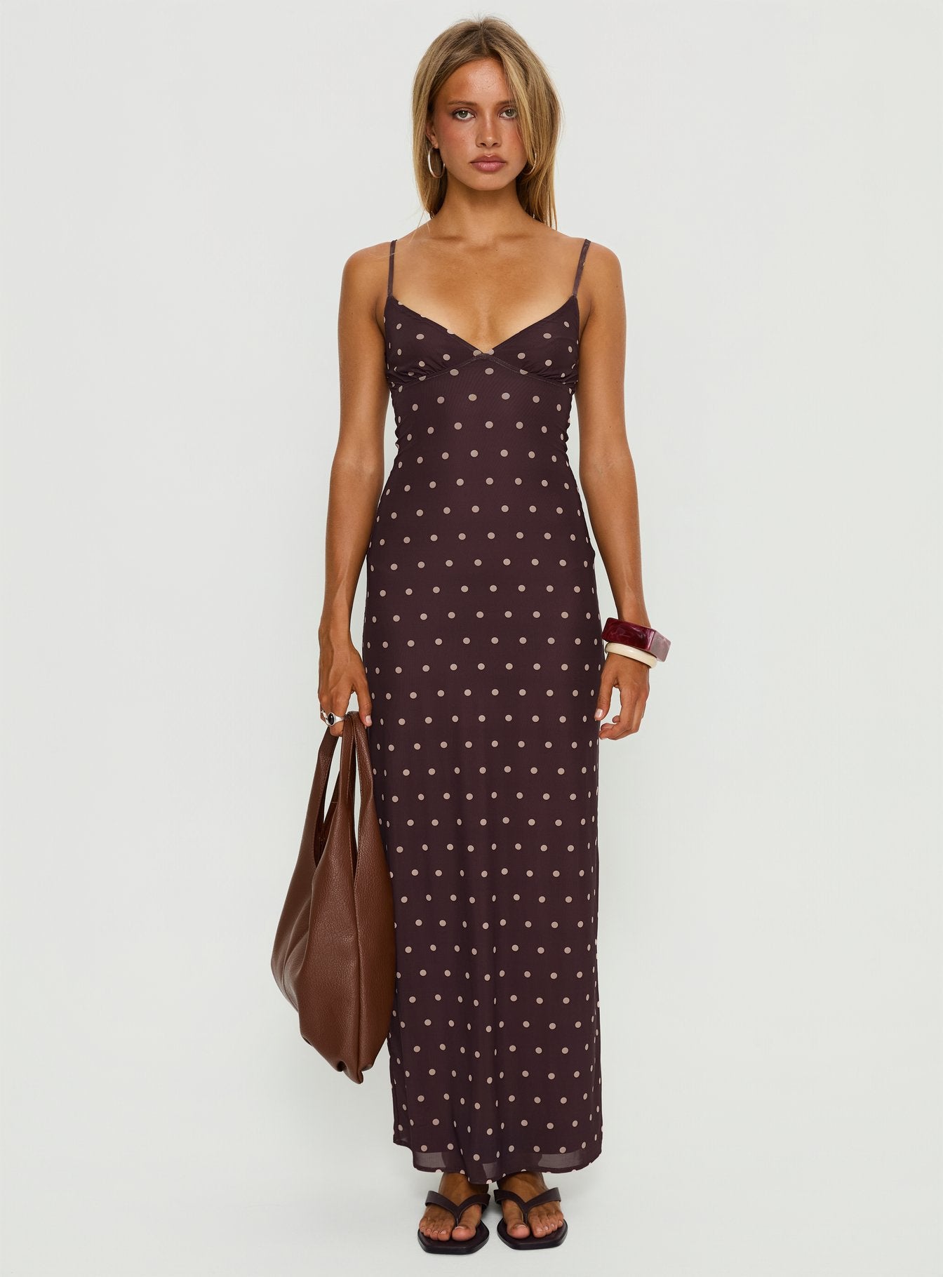 Glass Half Full Mesh Maxi Dress Plum Pink Polka Dot - Image 7