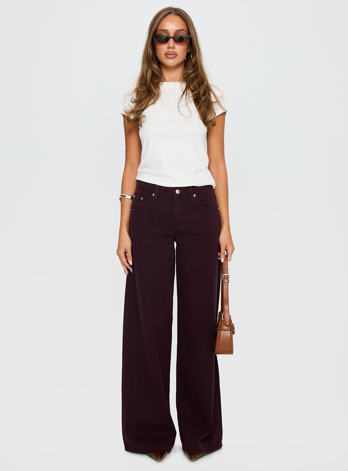 Big News Mid Rise Wide Leg Jeans Currant - Image 7