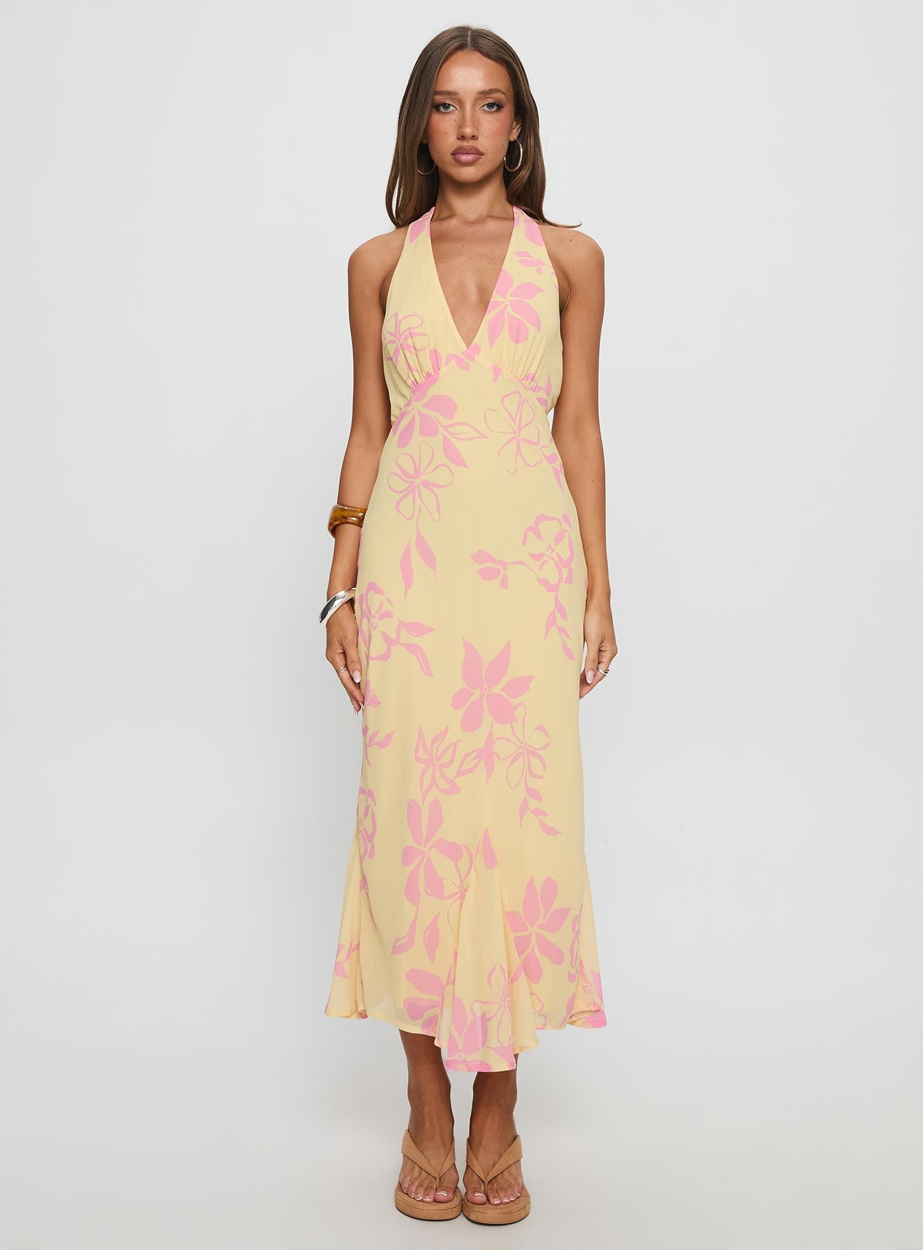 Alayla Halter Midi Dress Yellow Floral - Image 6