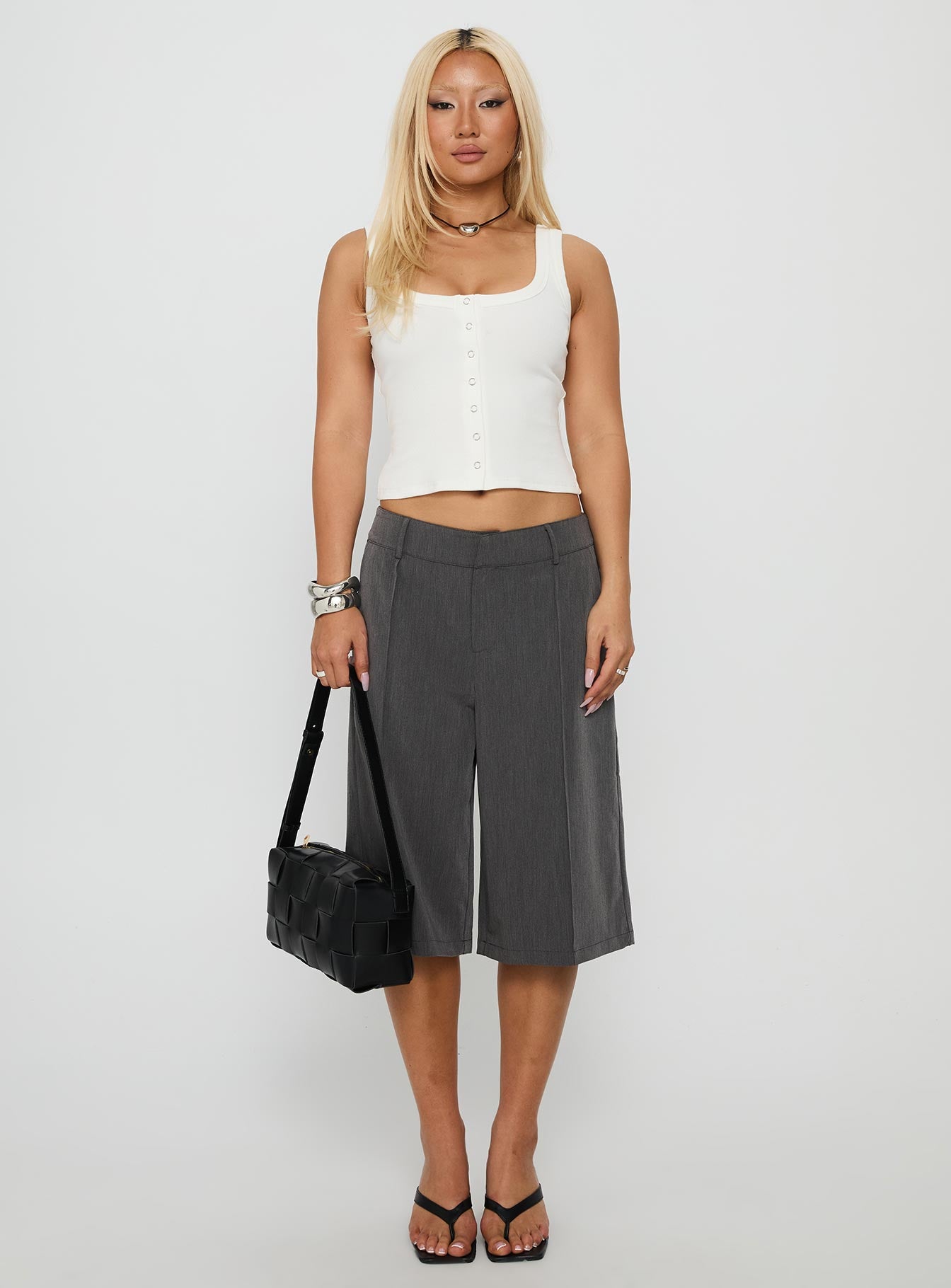 Baseline Button Front Rib Tank Top White - Image 7